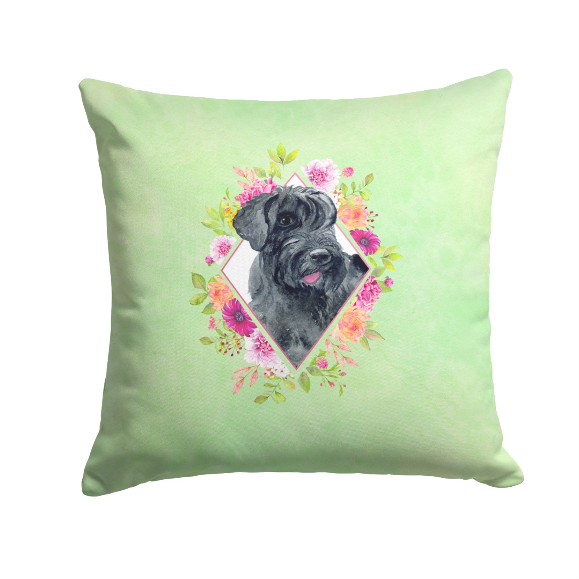 Giant Schnauzer Green Flowers Fabric Decorative Pillow