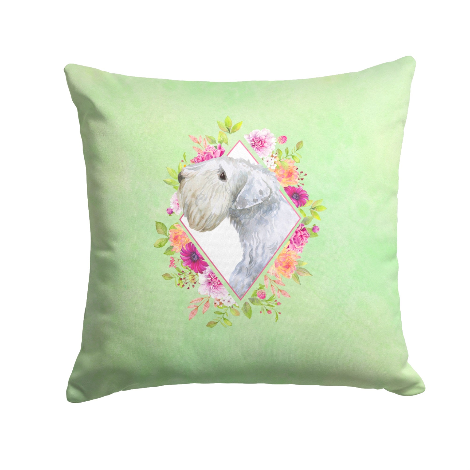 Sealyham Terrier Green Flowers Fabric Decorative Pillow