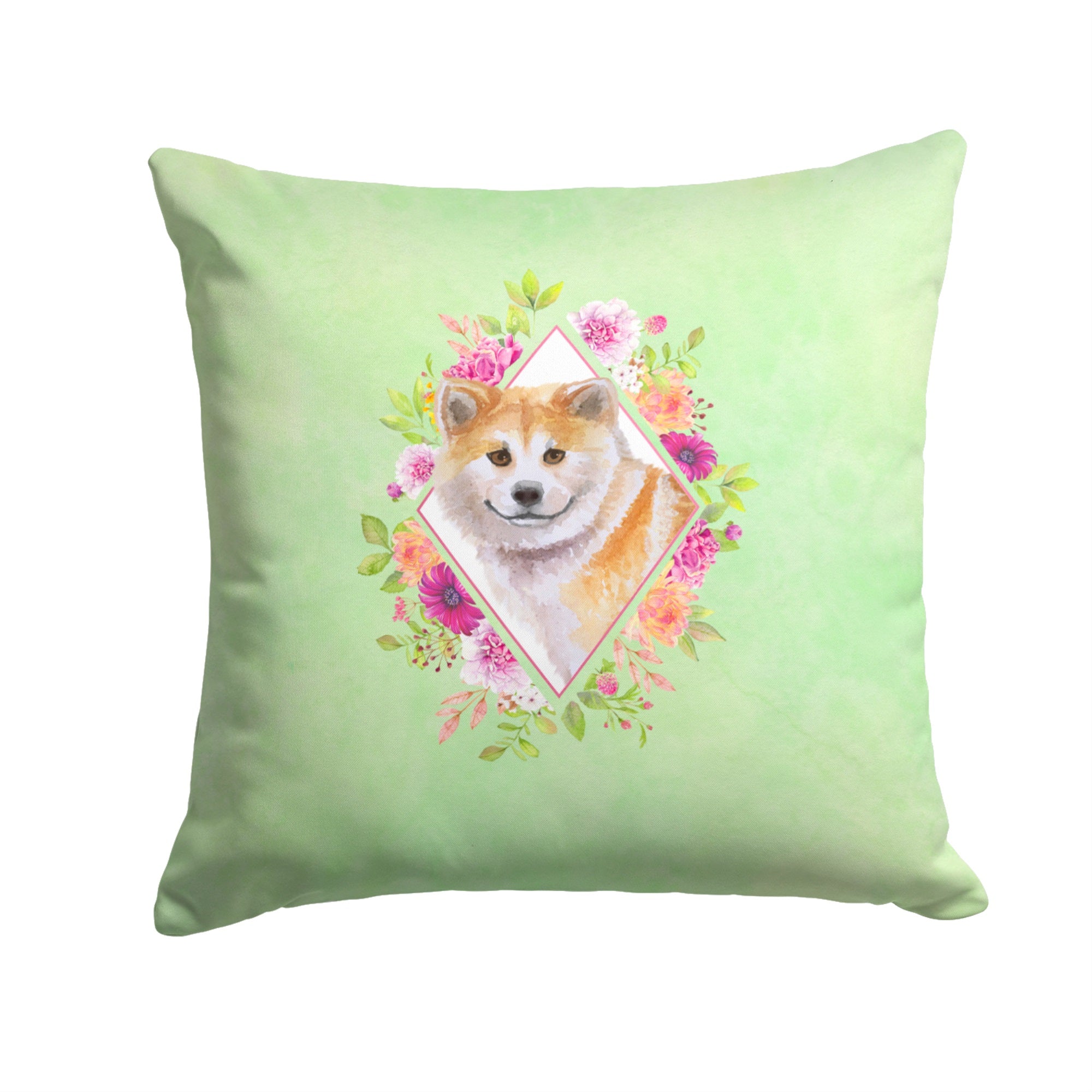 Shiba Inu Green Flowers Fabric Decorative Pillow