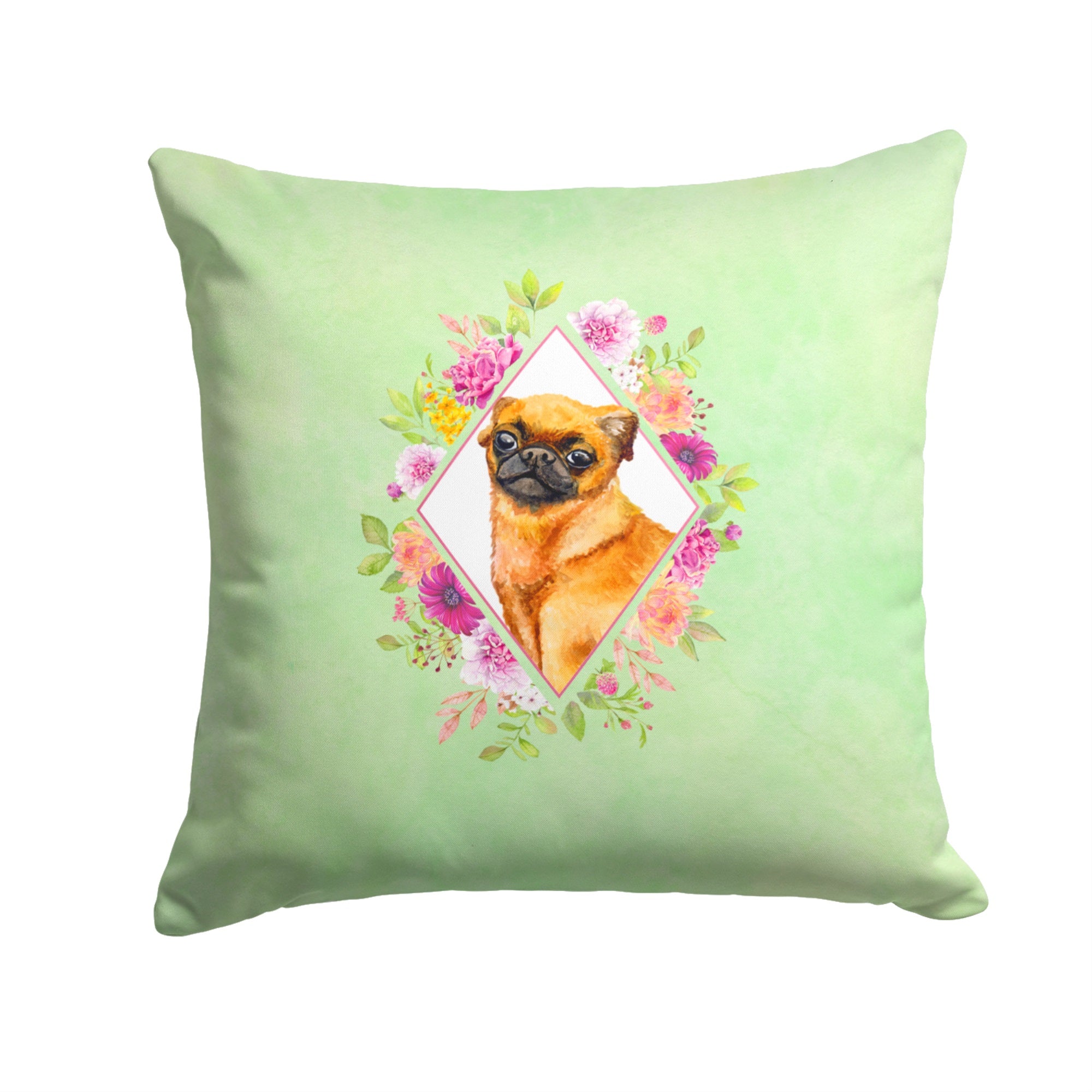 Brabant Griffon Green Flowers Fabric Decorative Pillow