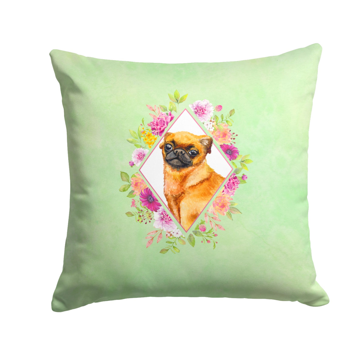 Brabant Griffon Green Flowers Fabric Decorative Pillow