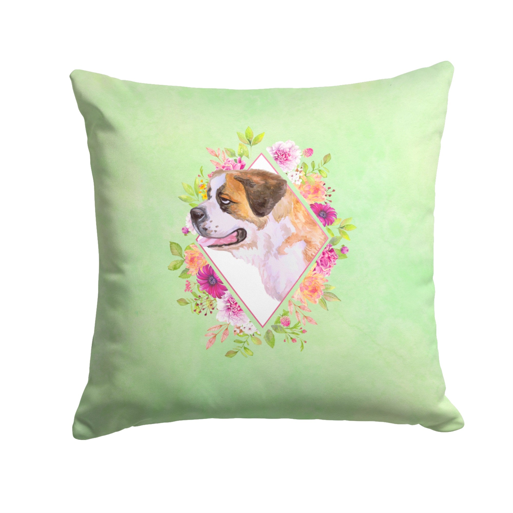 Saint Bernard #1 Green Flowers Fabric Decorative Pillow