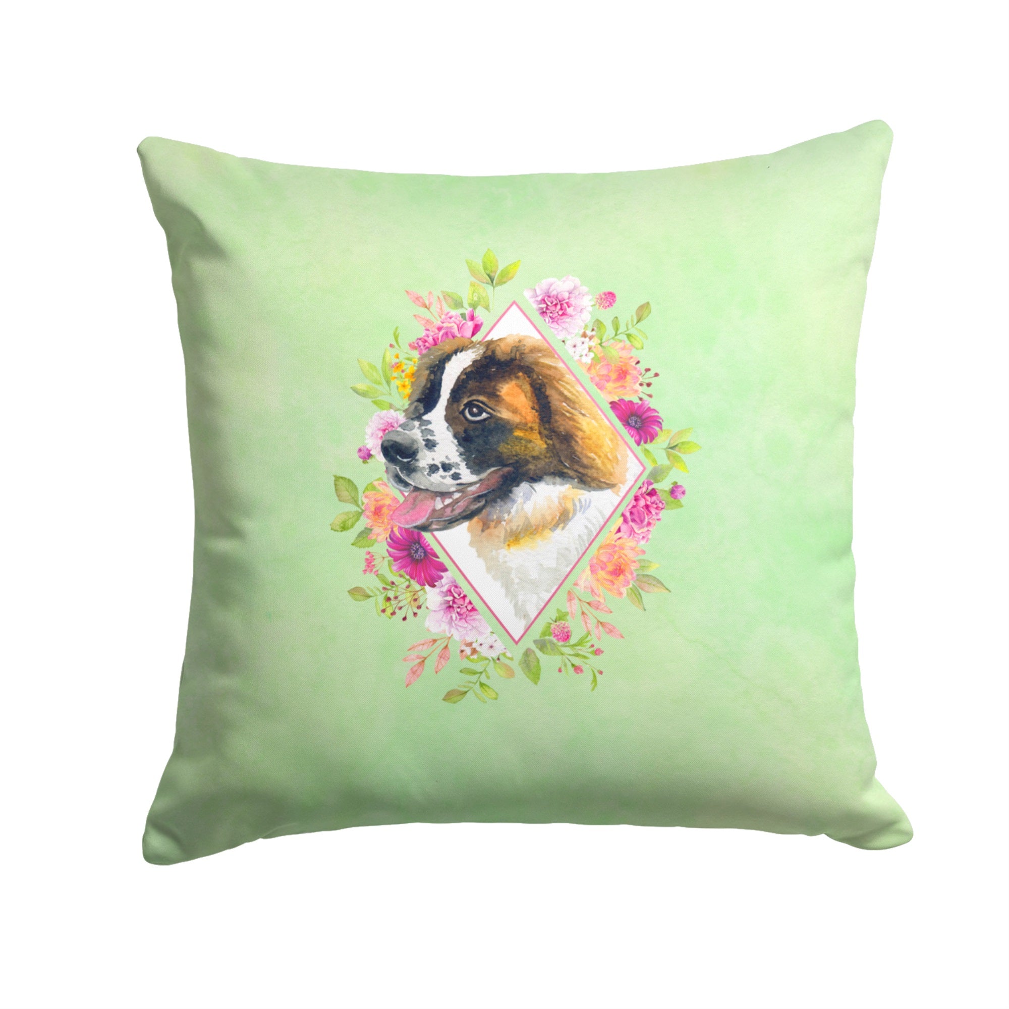 Saint Bernard #2 Green Flowers Fabric Decorative Pillow