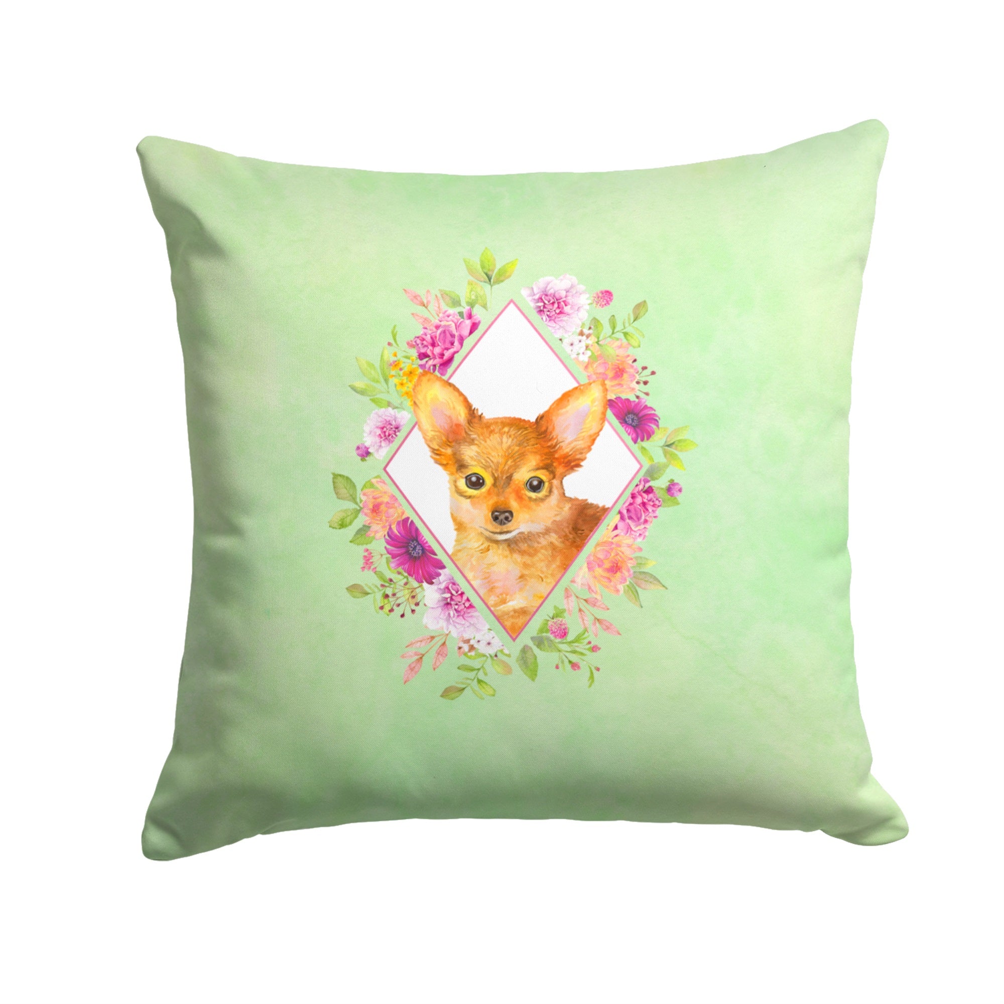 Toy Terrier Green Flowers Fabric Decorative Pillow