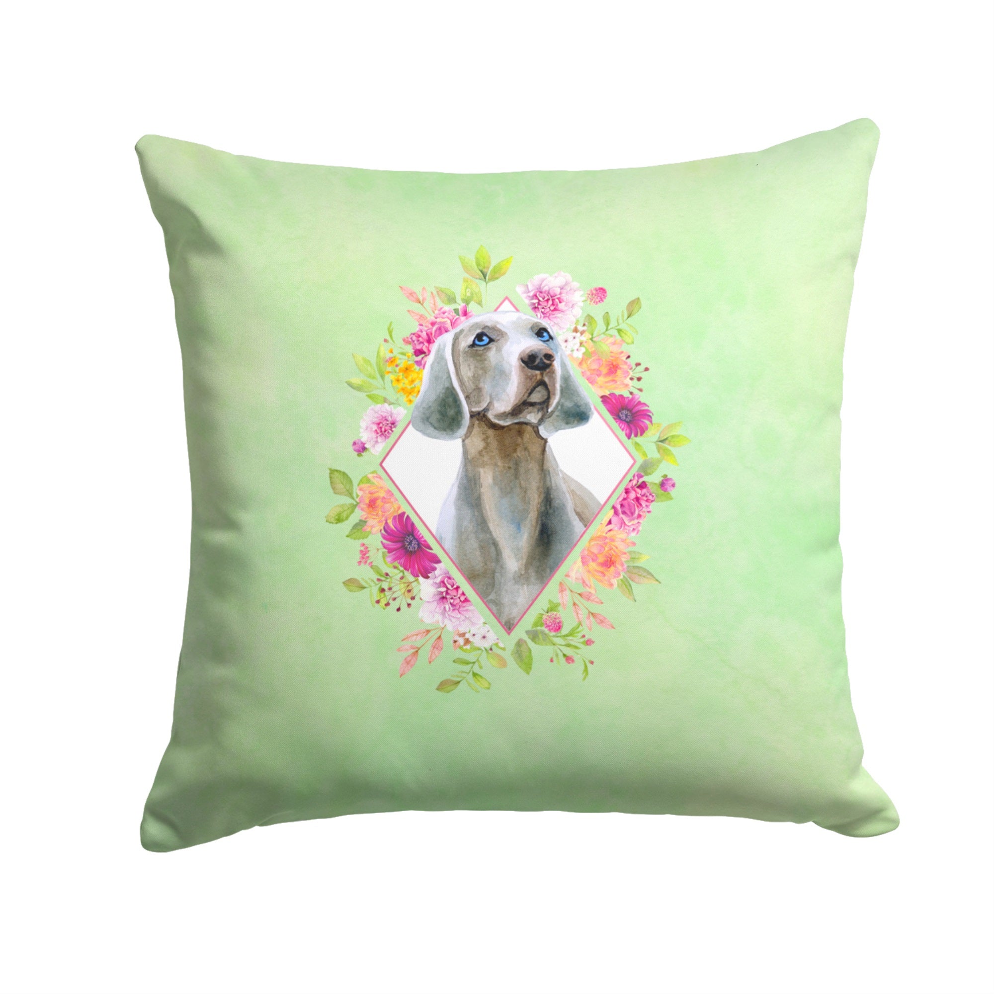 Weimaraner Green Flowers Fabric Decorative Pillow