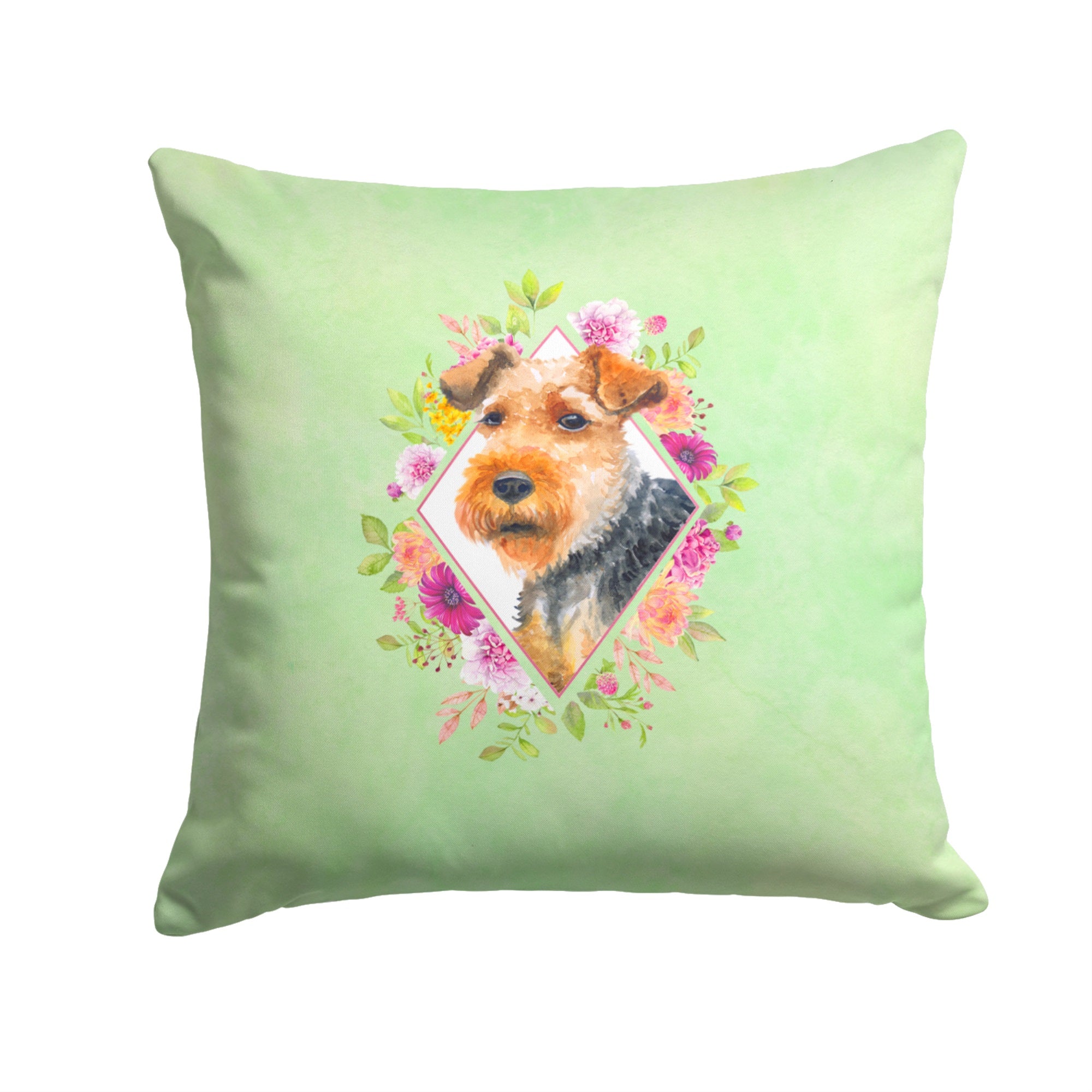 Welsh Terrier Green Flowers Fabric Decorative Pillow