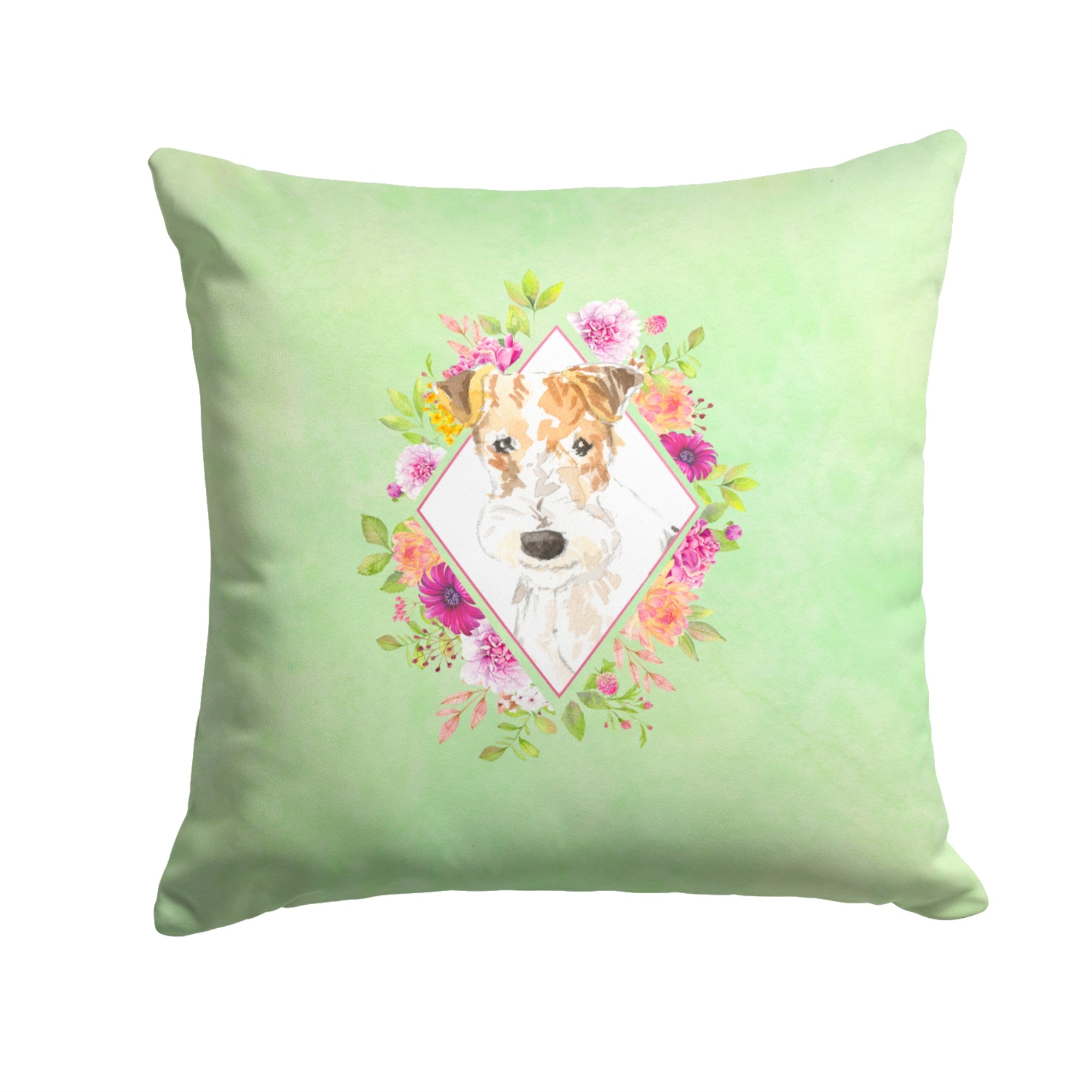 Fox Terrier Green Flowers Fabric Decorative Pillow