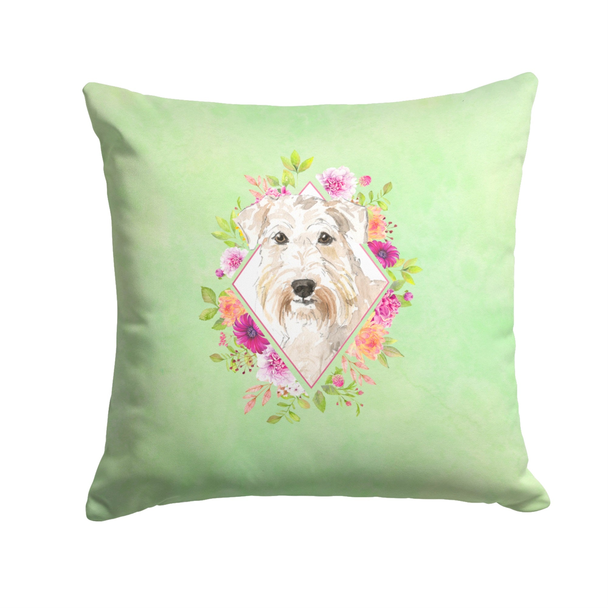 Wheaten Terrier Green Flowers Fabric Decorative Pillow