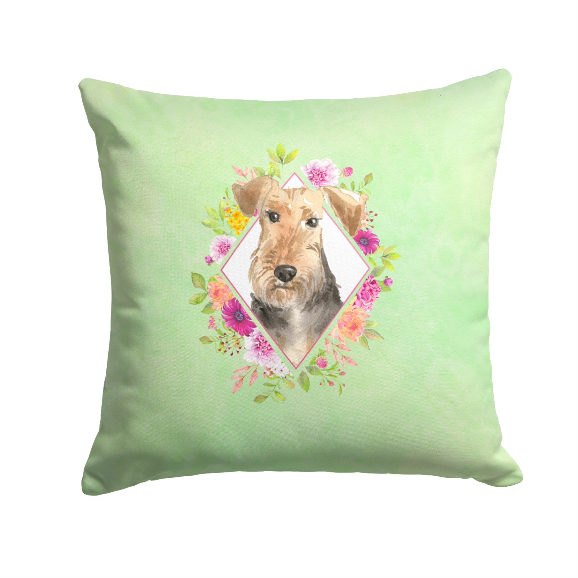 Airedale Terrier Green Flowers Fabric Decorative Pillow