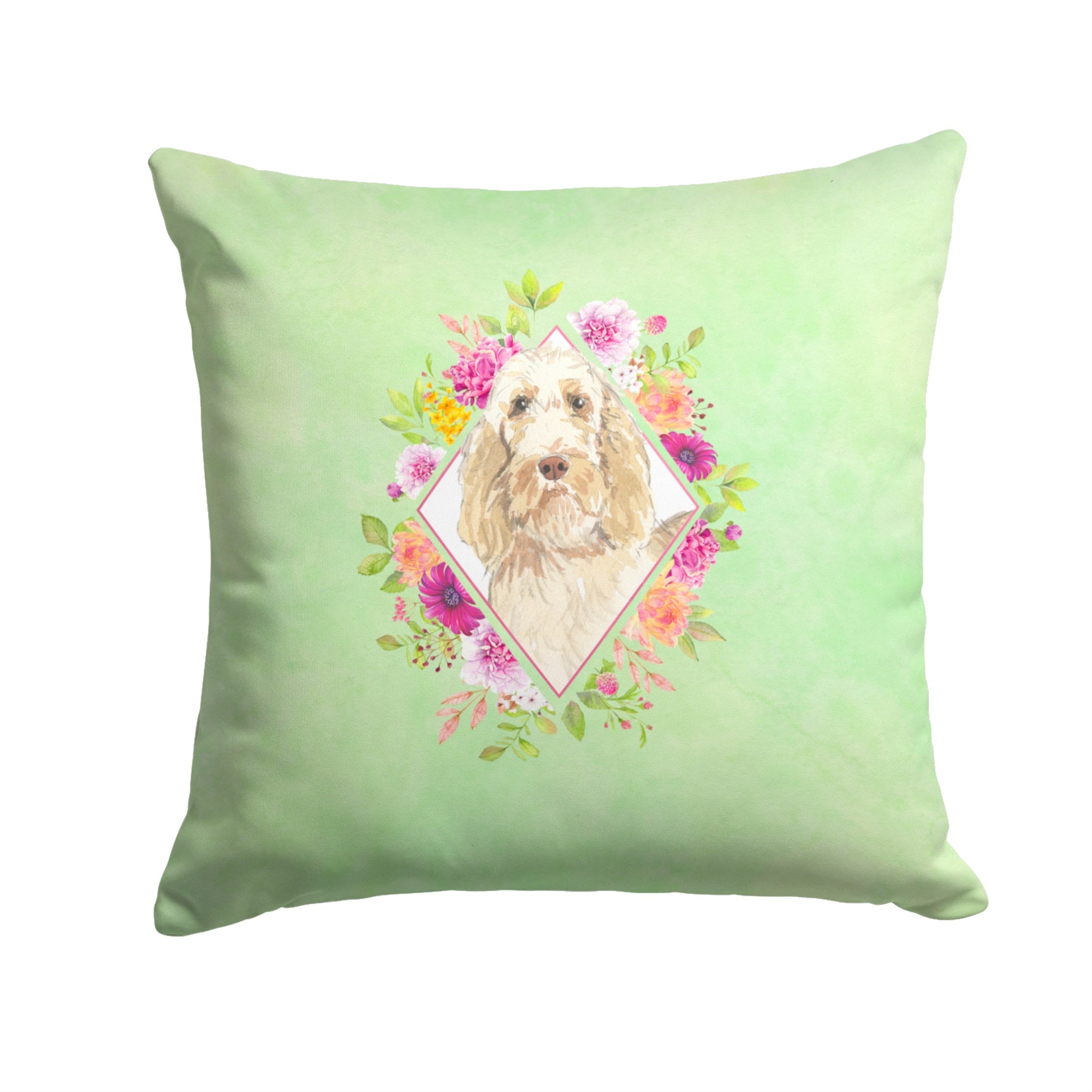 Spinone Italiano Green Flowers Fabric Decorative Pillow