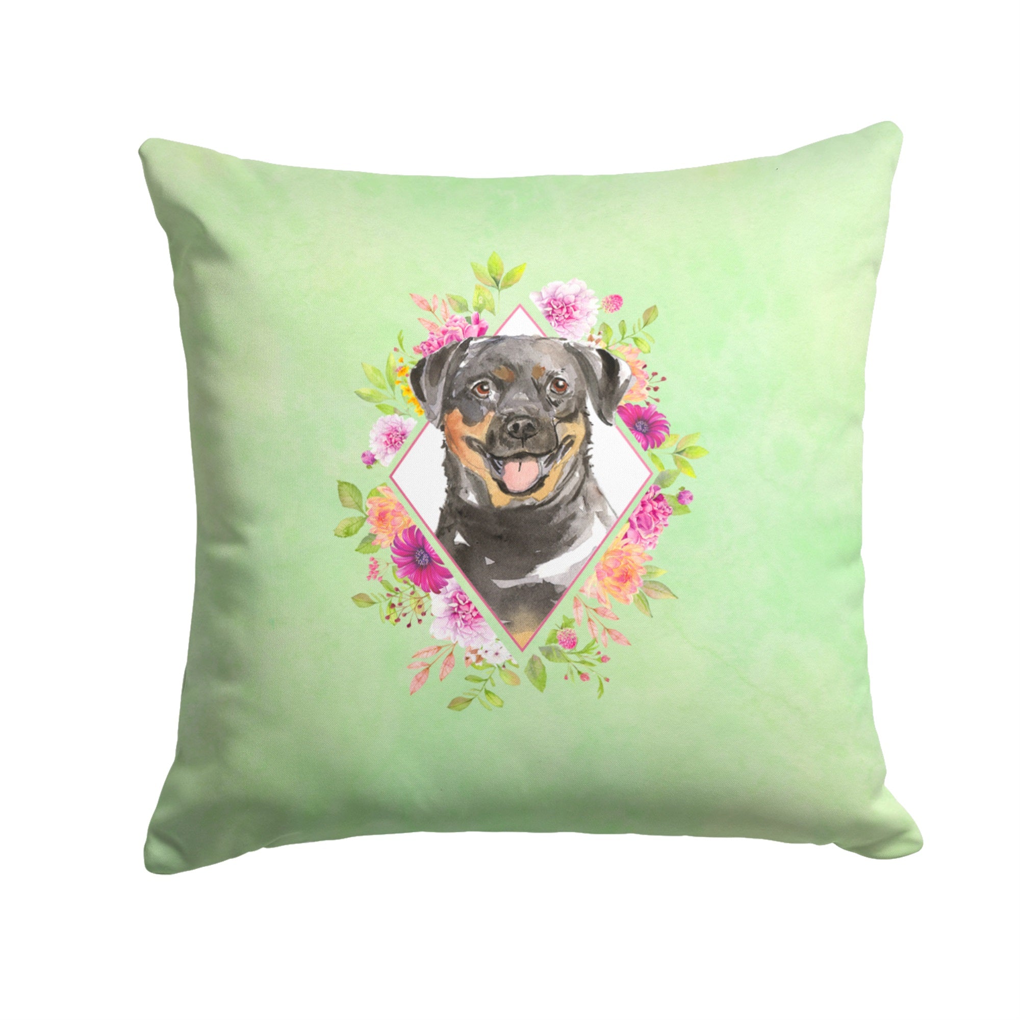 Rottweiler Green Flowers Fabric Decorative Pillow