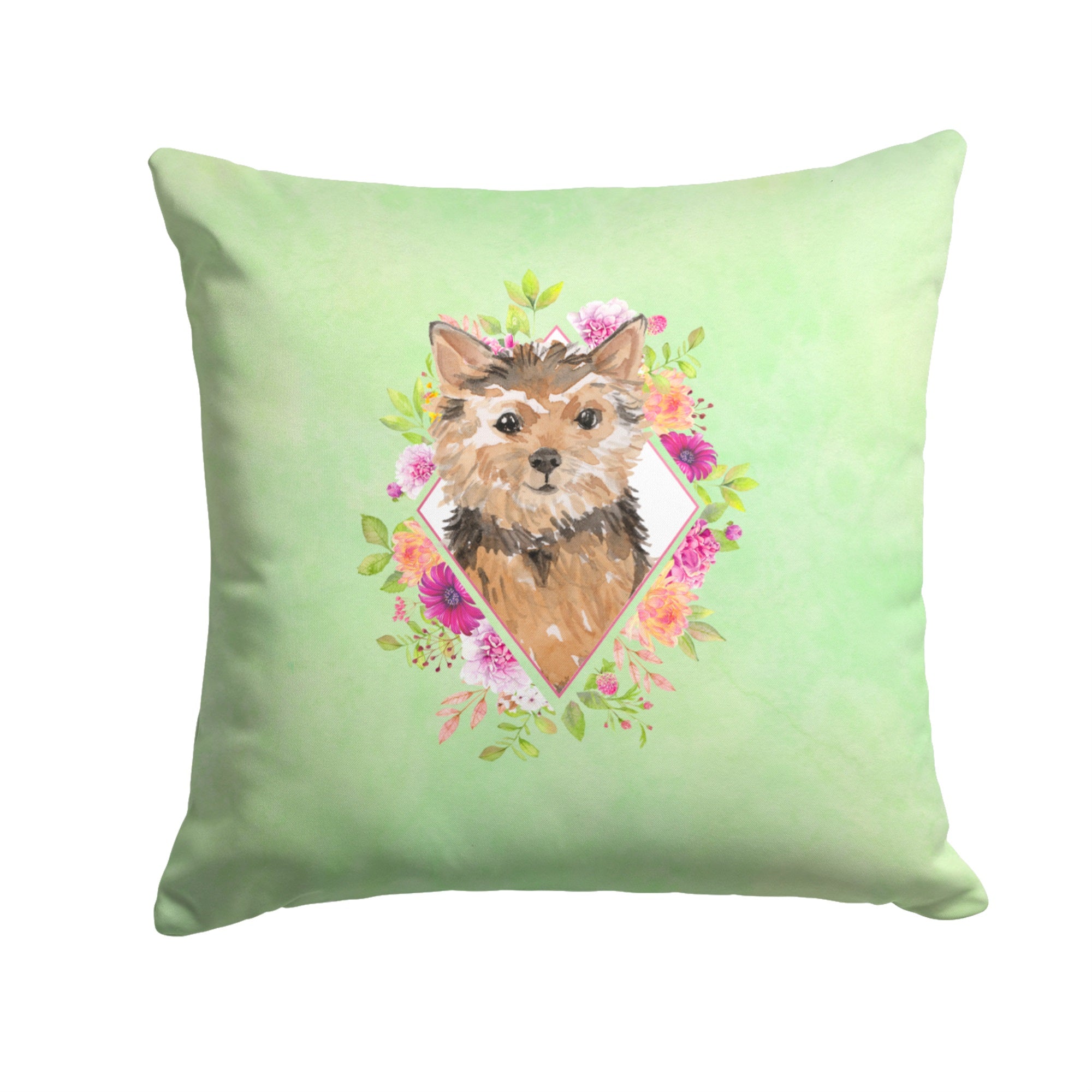 Norwich Terrier Green Flowers Fabric Decorative Pillow