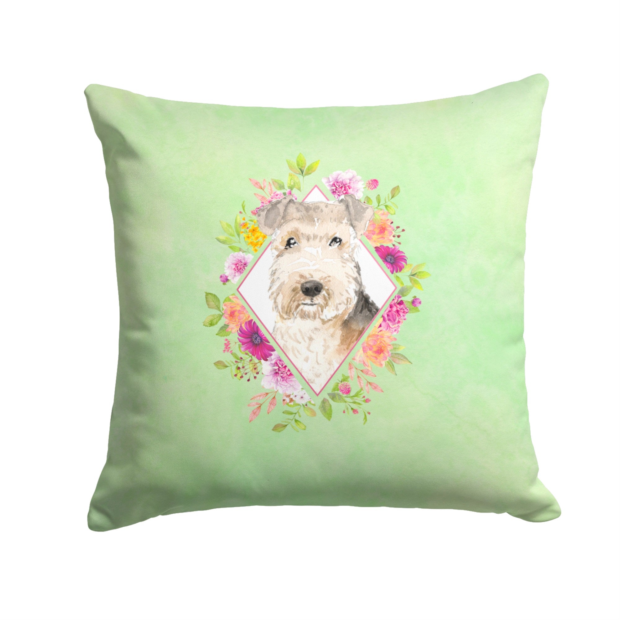 Lakeland Terrier Green Flowers Fabric Decorative Pillow