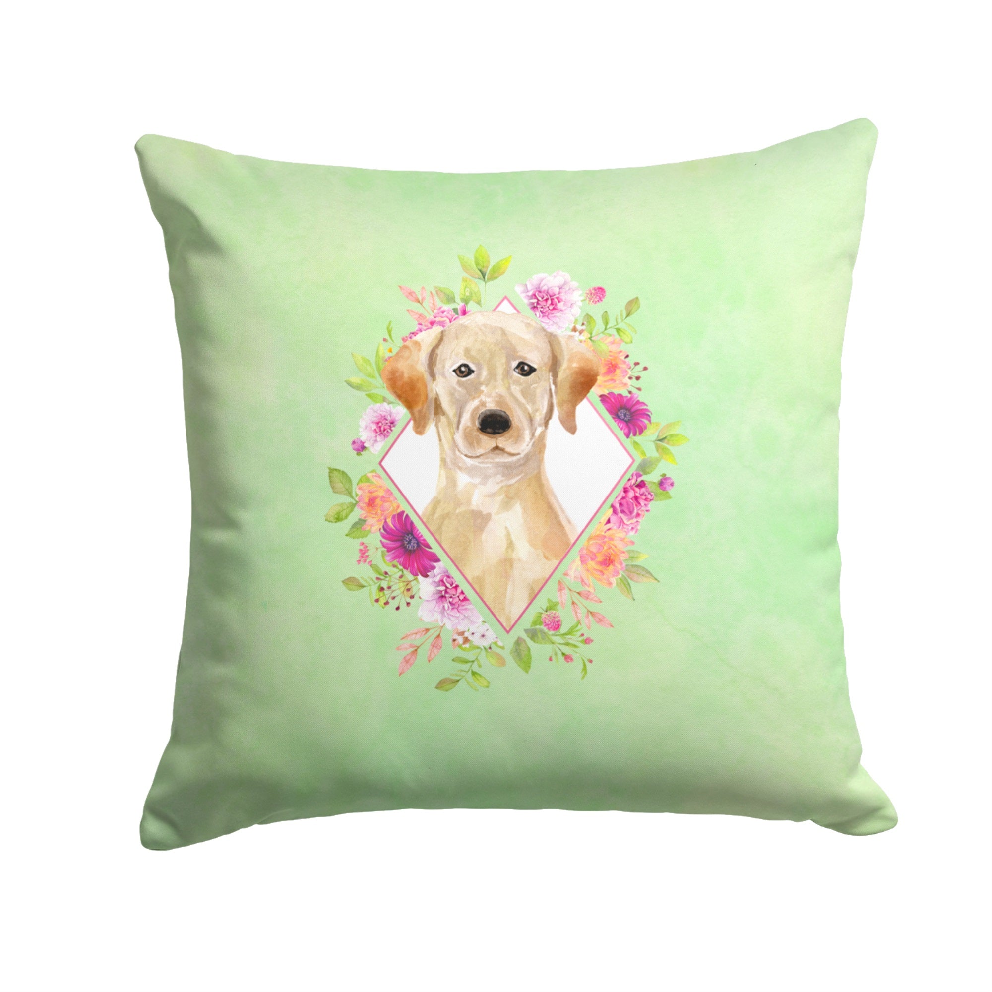 Yellow Lab Green Flowers Fabric Decorative Pillow