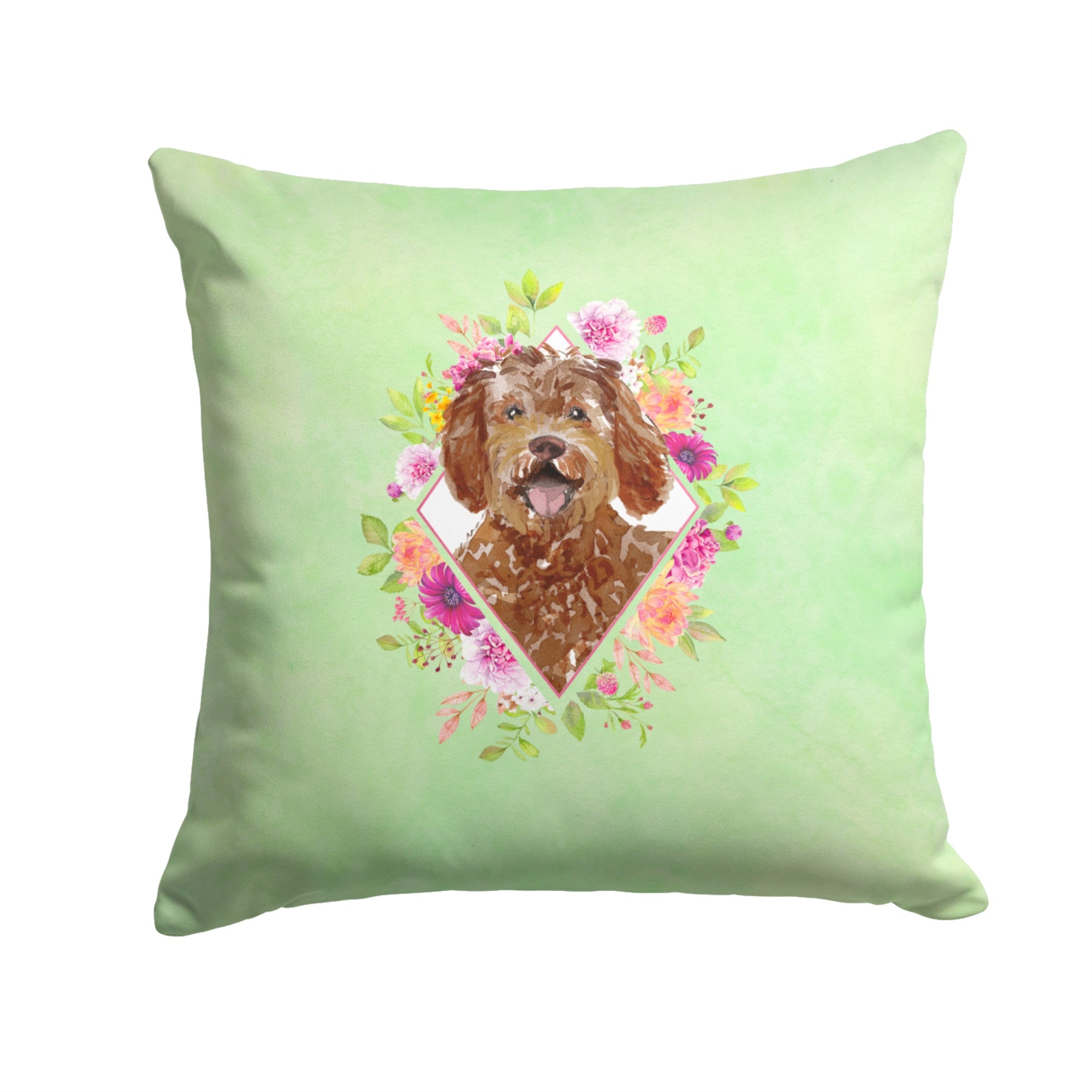 Labradoodle Green Flowers Fabric Decorative Pillow