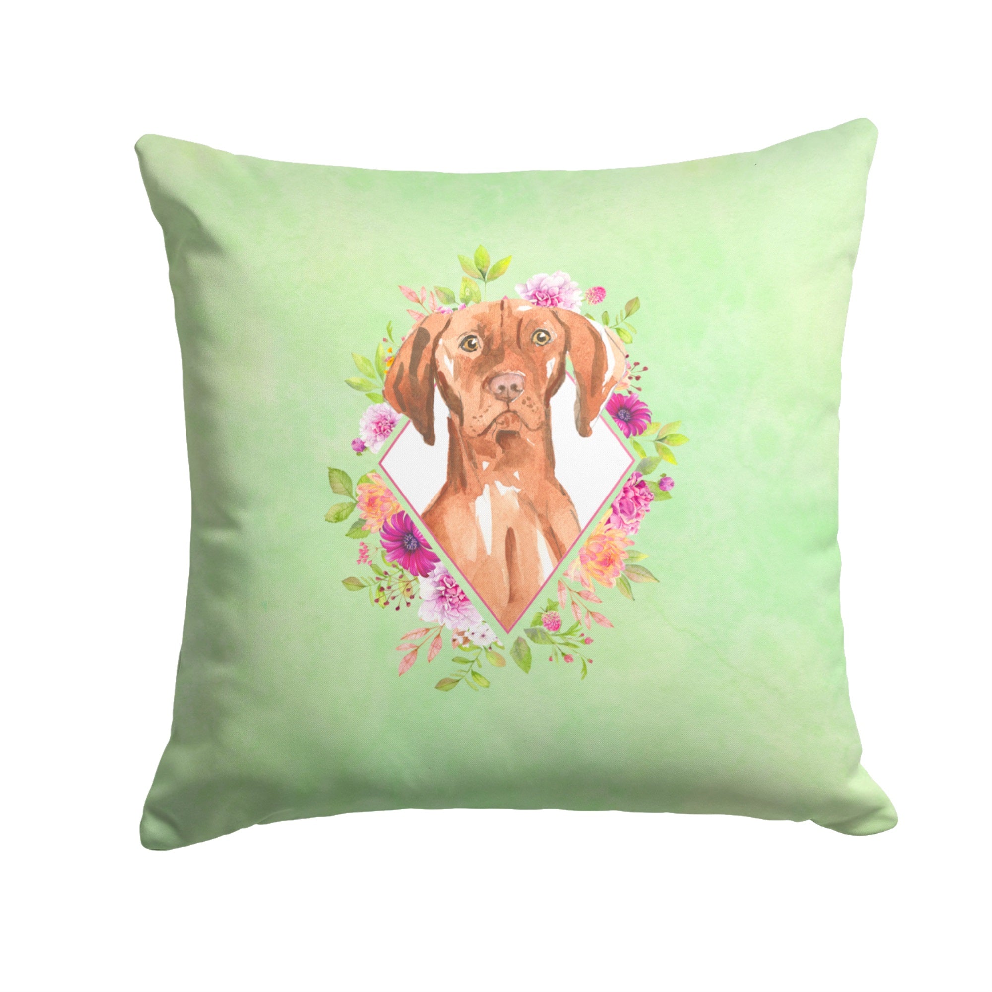 Vizsla Green Flowers Fabric Decorative Pillow