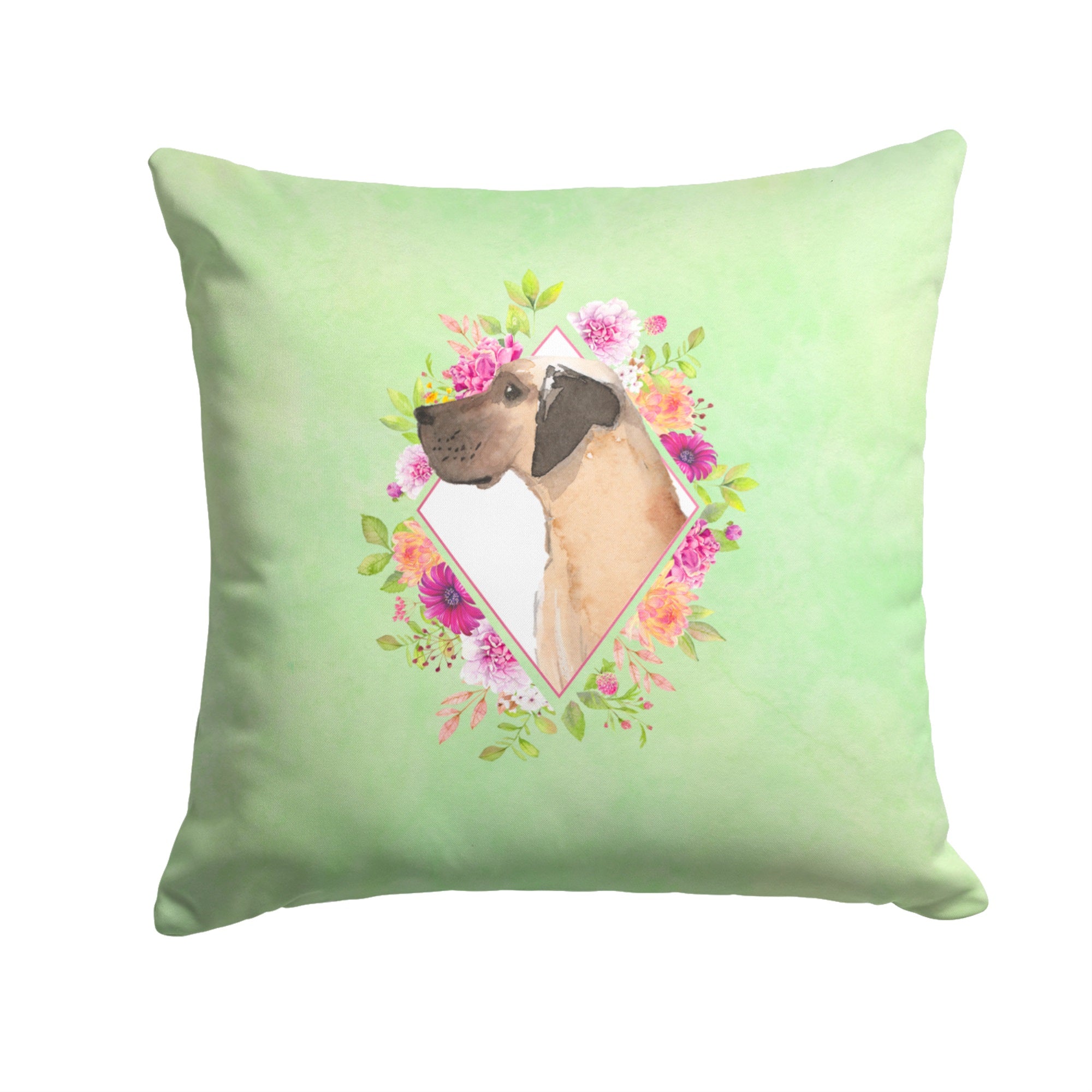 Fawn Great Dane Green Flowers Fabric Decorative Pillow