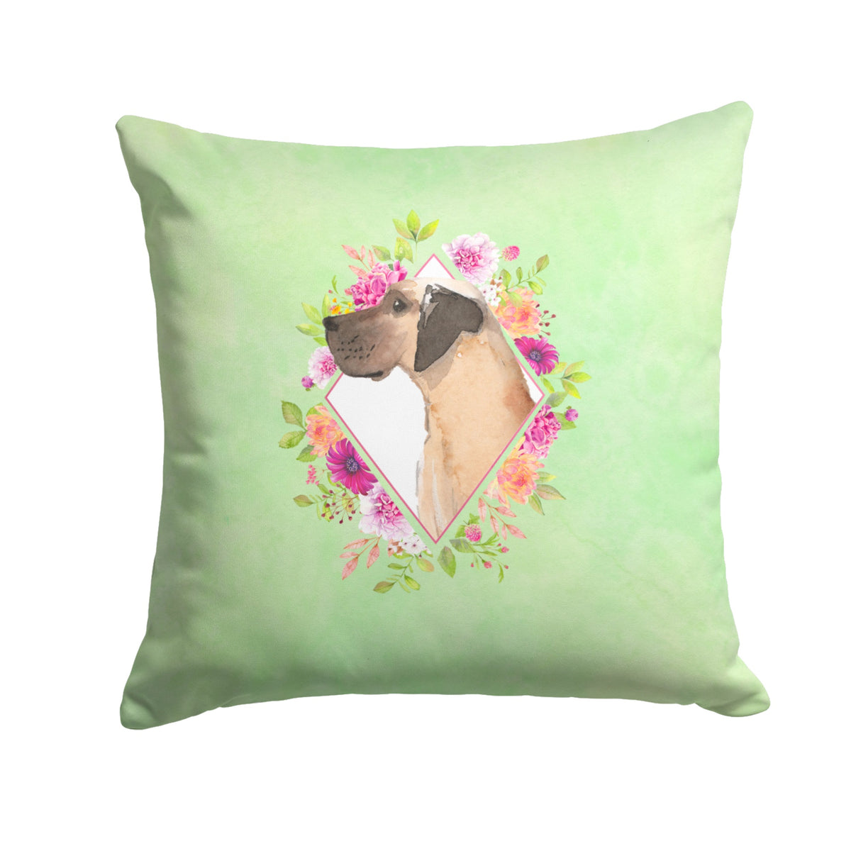 Fawn Great Dane Green Flowers Fabric Decorative Pillow