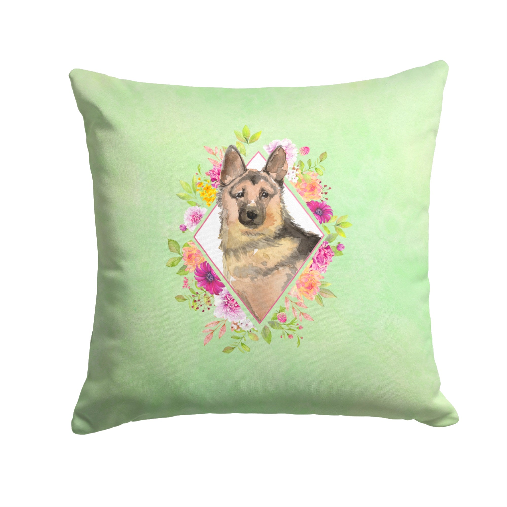 German Shepherd Green Flowers Fabric Decorative Pillow