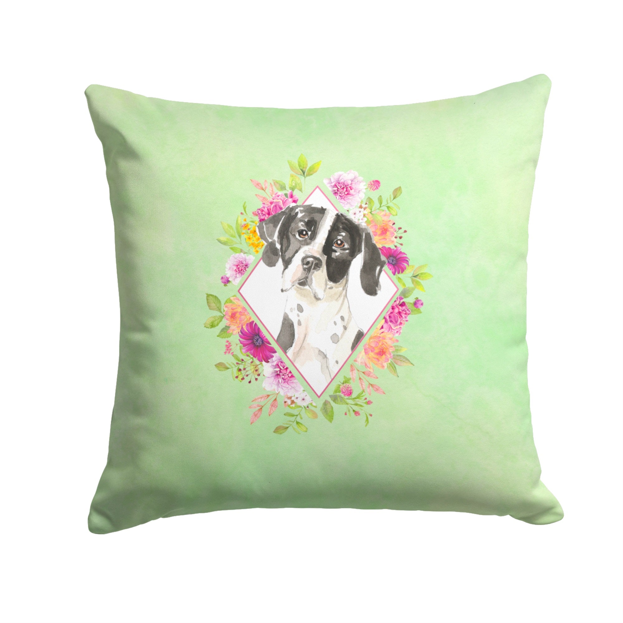 English Pointer Green Flowers Fabric Decorative Pillow