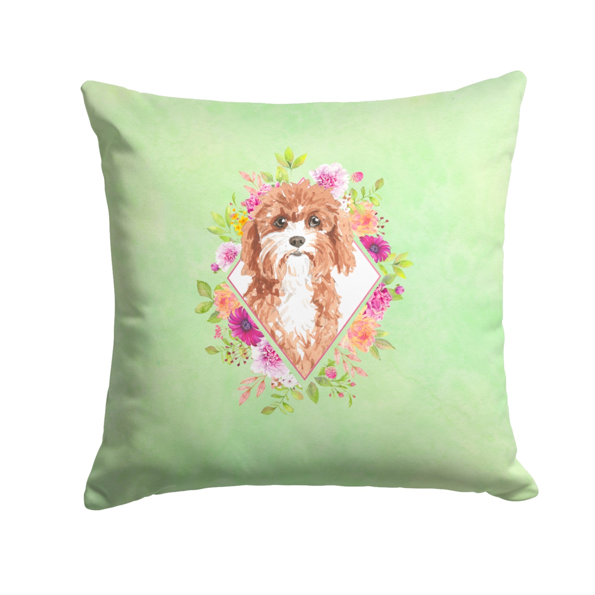 Cavapoo Green Flowers Fabric Decorative Pillow