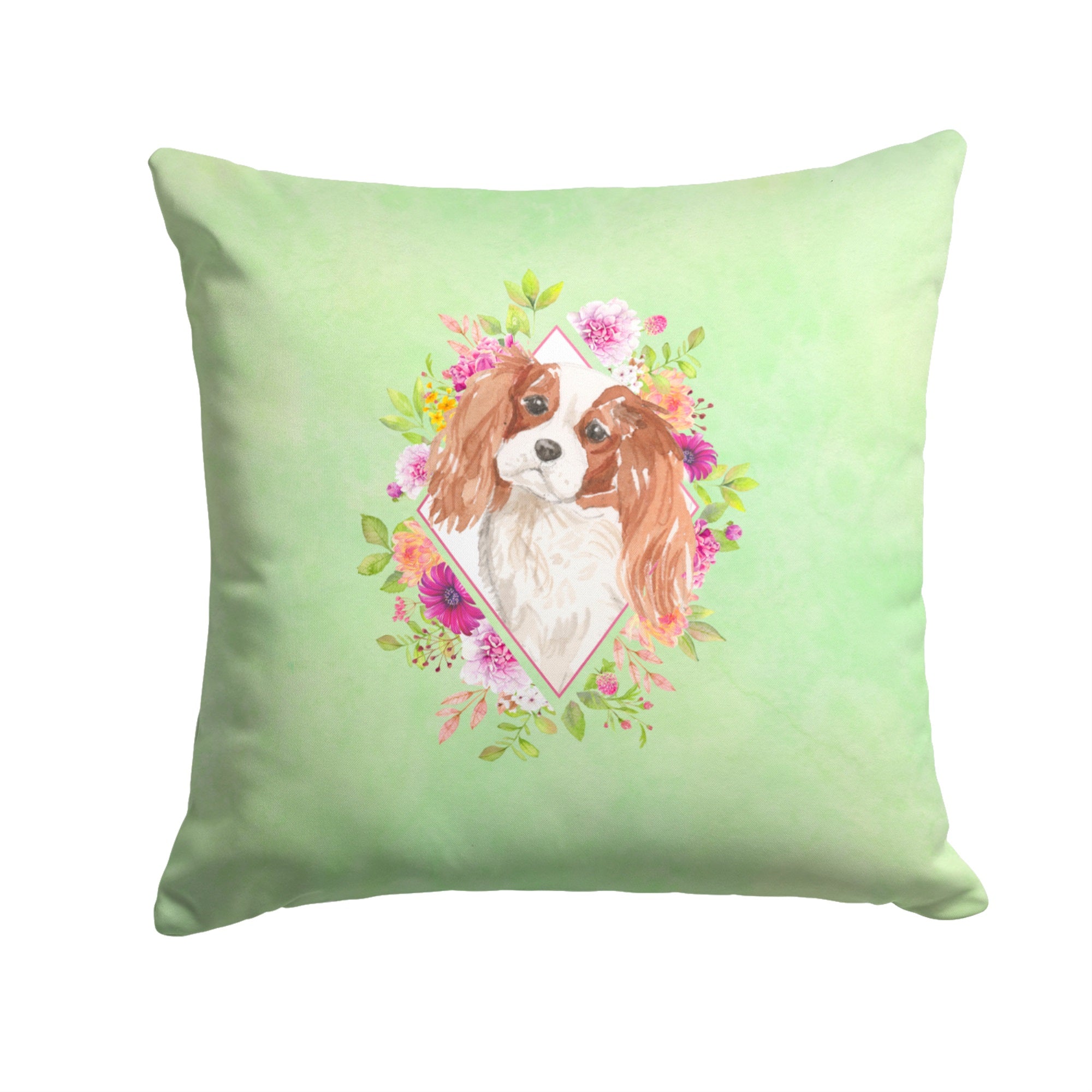 Blenheim Cavalier Spaniel Green Flowers Fabric Decorative Pillow