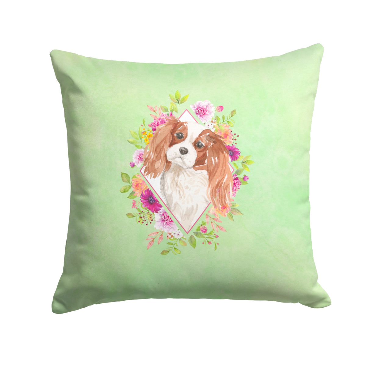 Blenheim Cavalier Spaniel Green Flowers Fabric Decorative Pillow