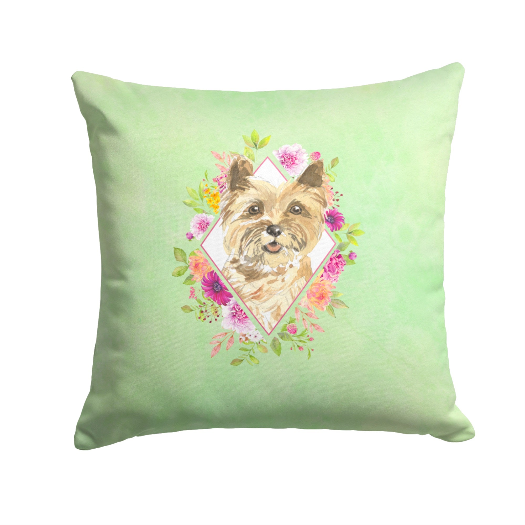 Cairn Terrier Green Flowers Fabric Decorative Pillow