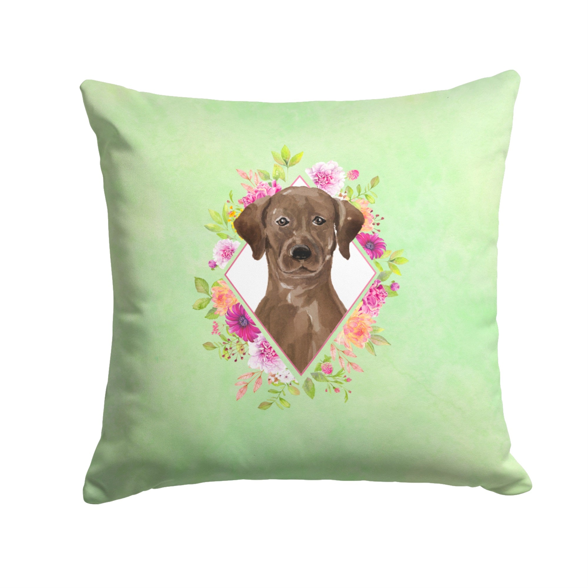 Chocolate Labrador Green Flowers Fabric Decorative Pillow