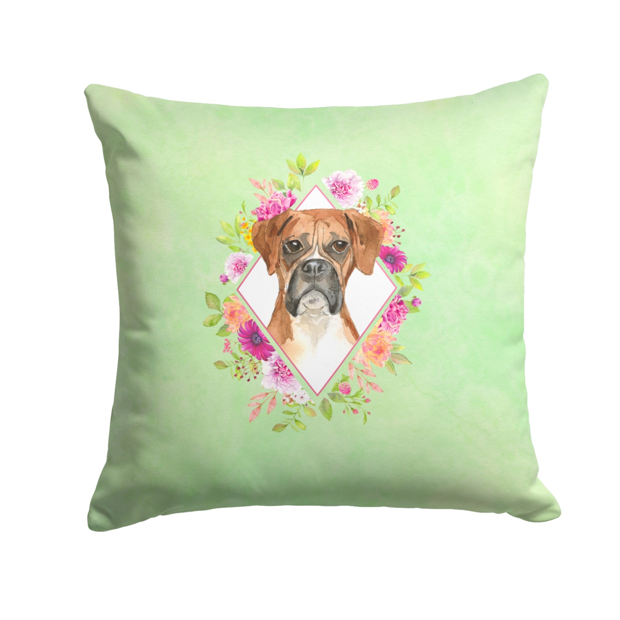 Boxer Green Flowers Fabric Decorative Pillow