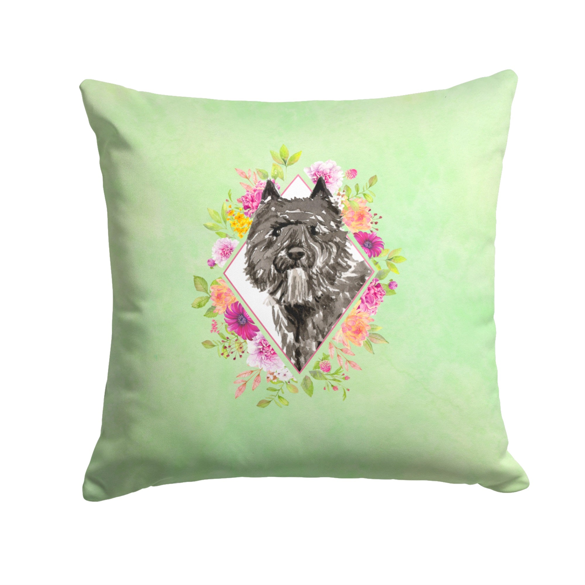Bouvier Des Flandres Green Flowers Fabric Decorative Pillow