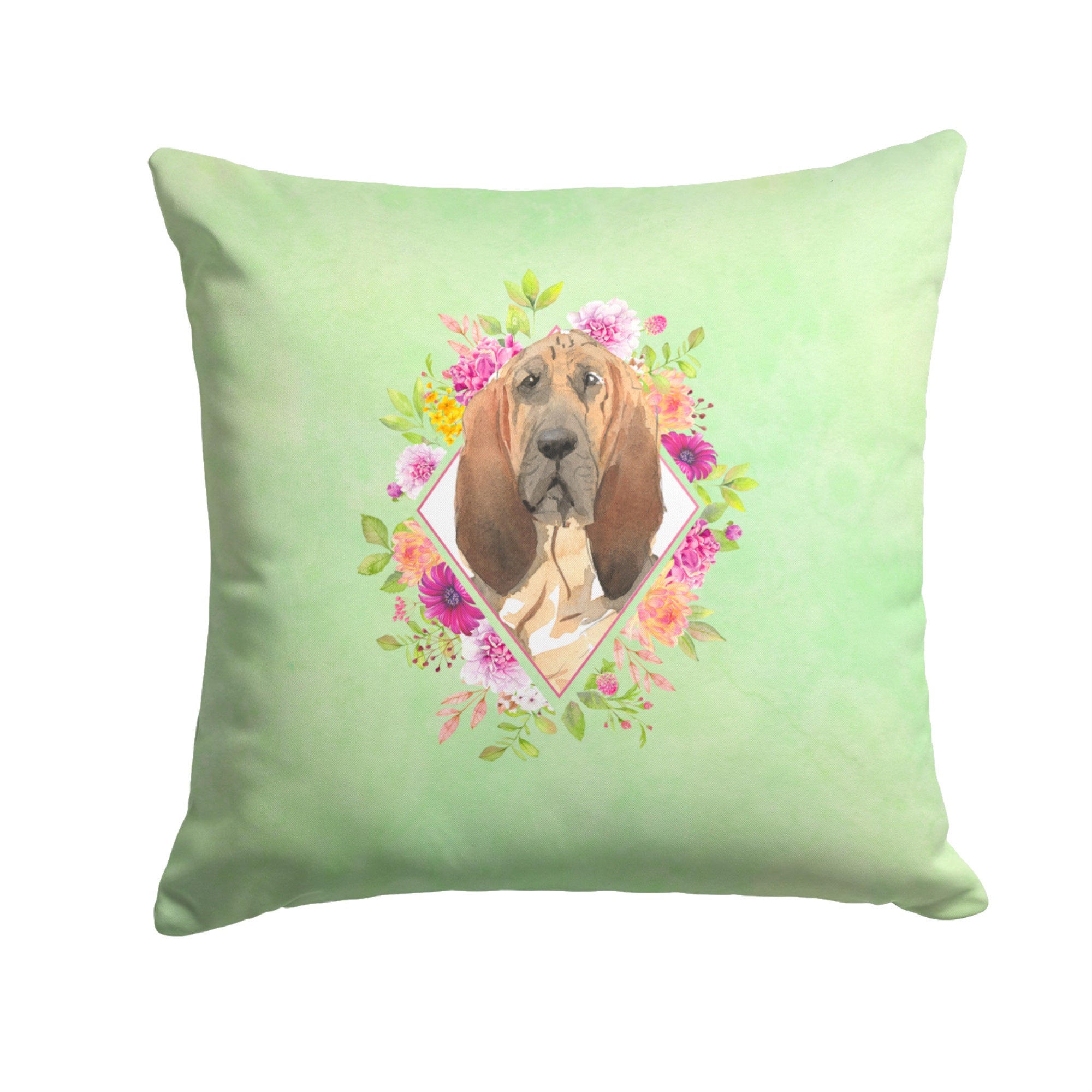 Bloodhound Green Flowers Fabric Decorative Pillow