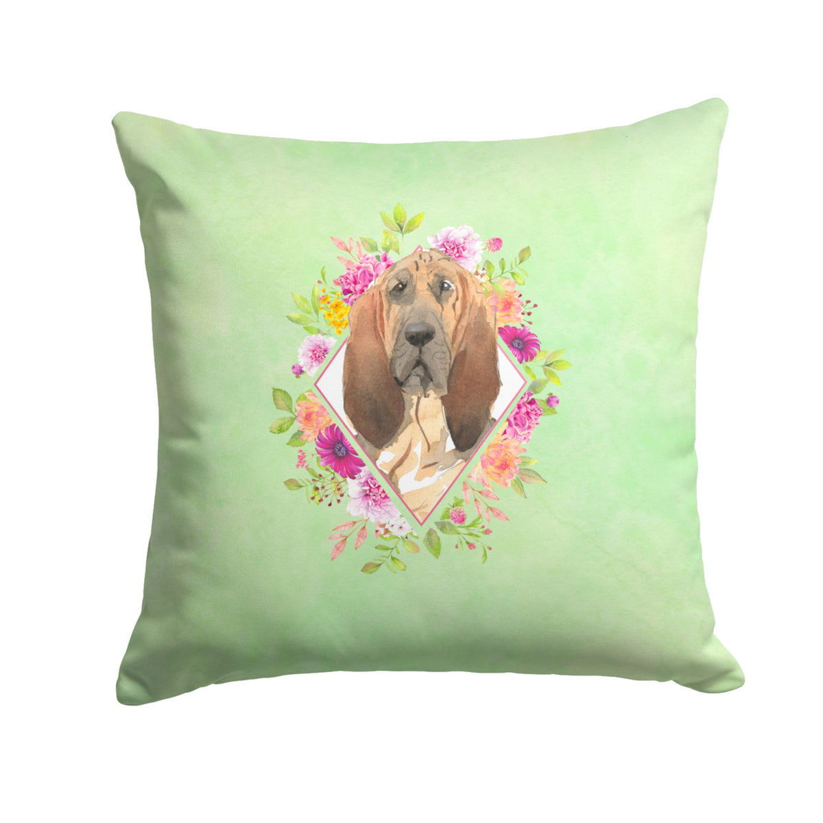 Bloodhound Green Flowers Fabric Decorative Pillow