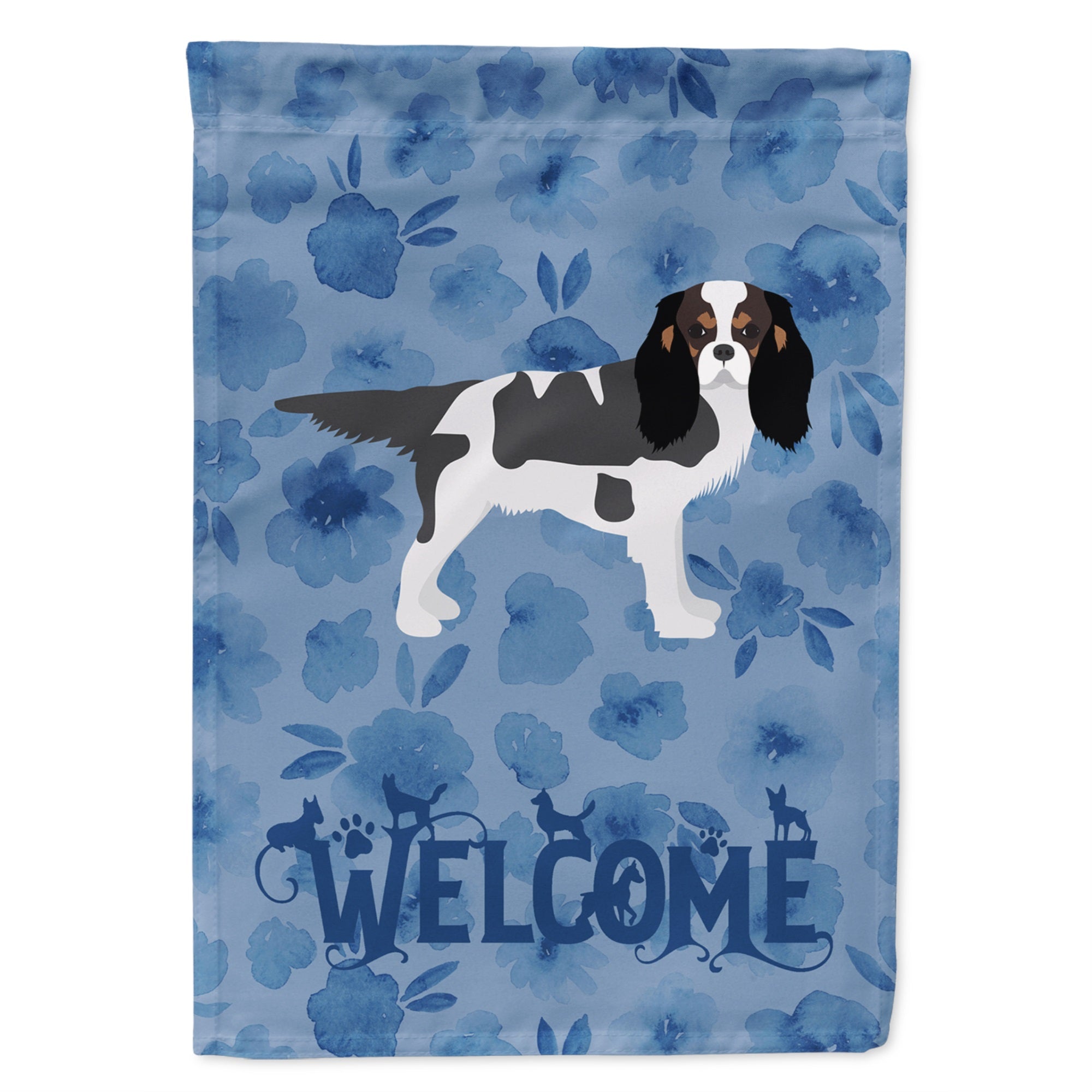 Tricolor Cavalier Spaniel Welcome Flag Garden Size