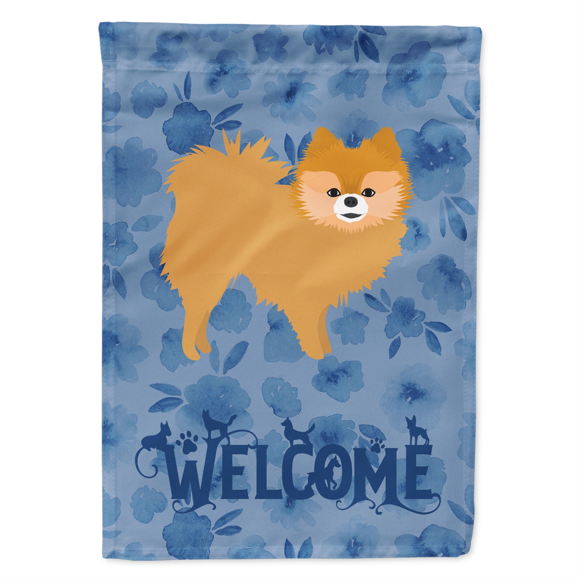 Red Pomeranian Welcome Flag Garden Size
