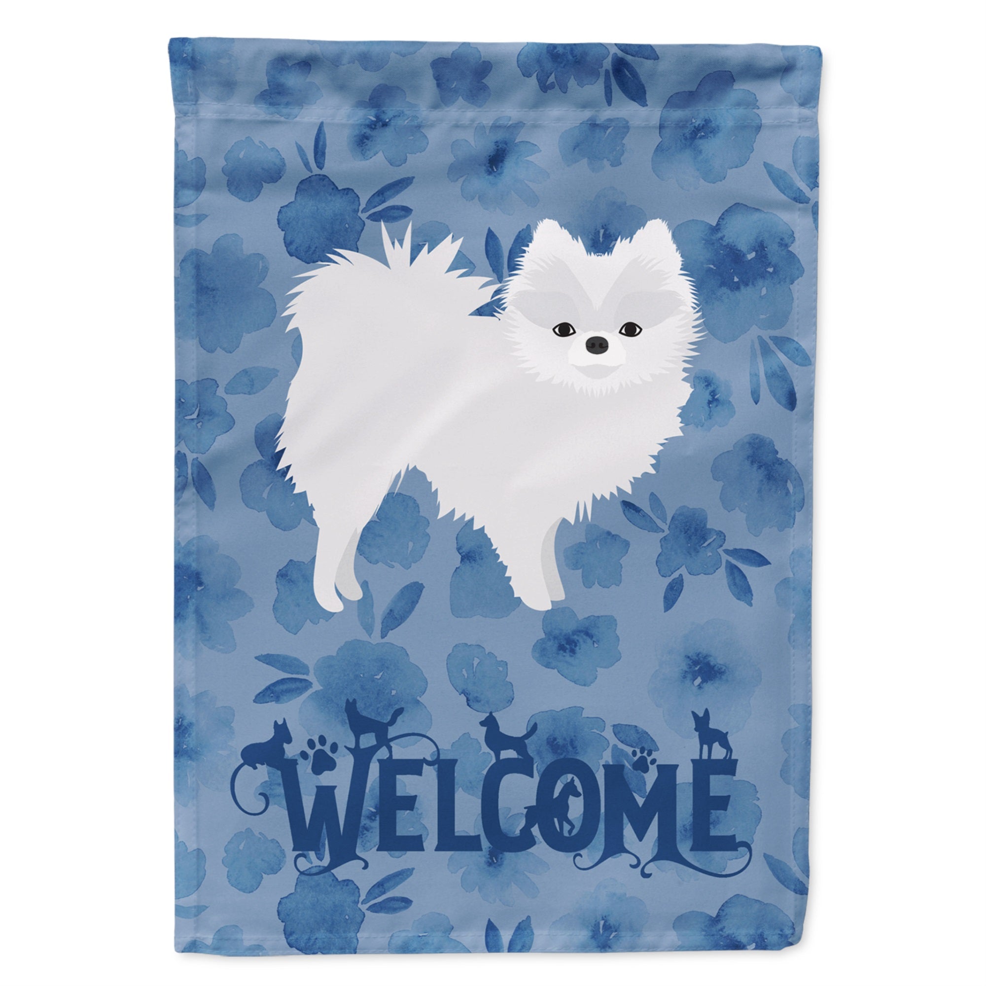 White Pomeranian Welcome Flag Garden Size
