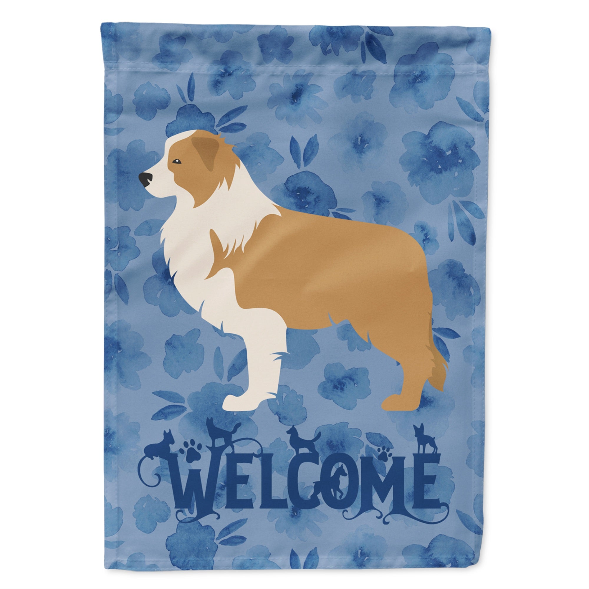 Red Border Collie Welcome Flag Garden Size