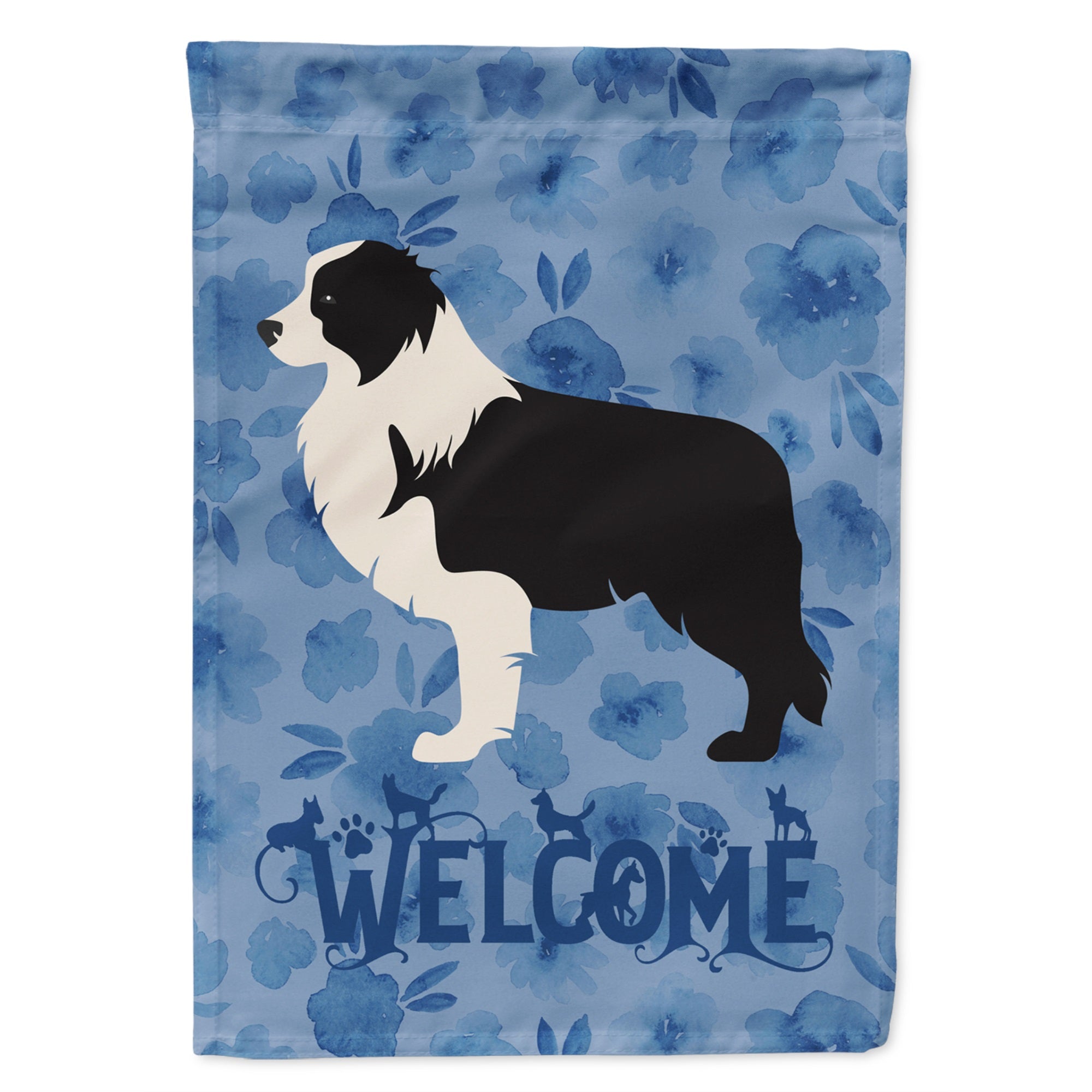 Black Border Collie Welcome Flag Garden Size