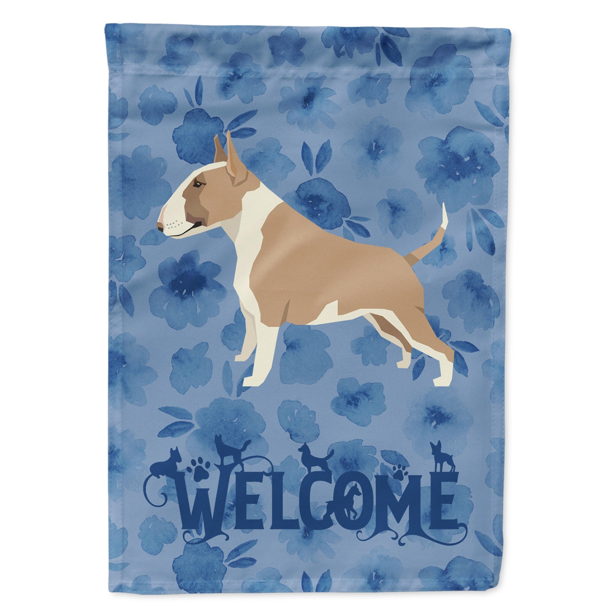 Fawn And White Bull Terrier Welcome Flag Garden Size