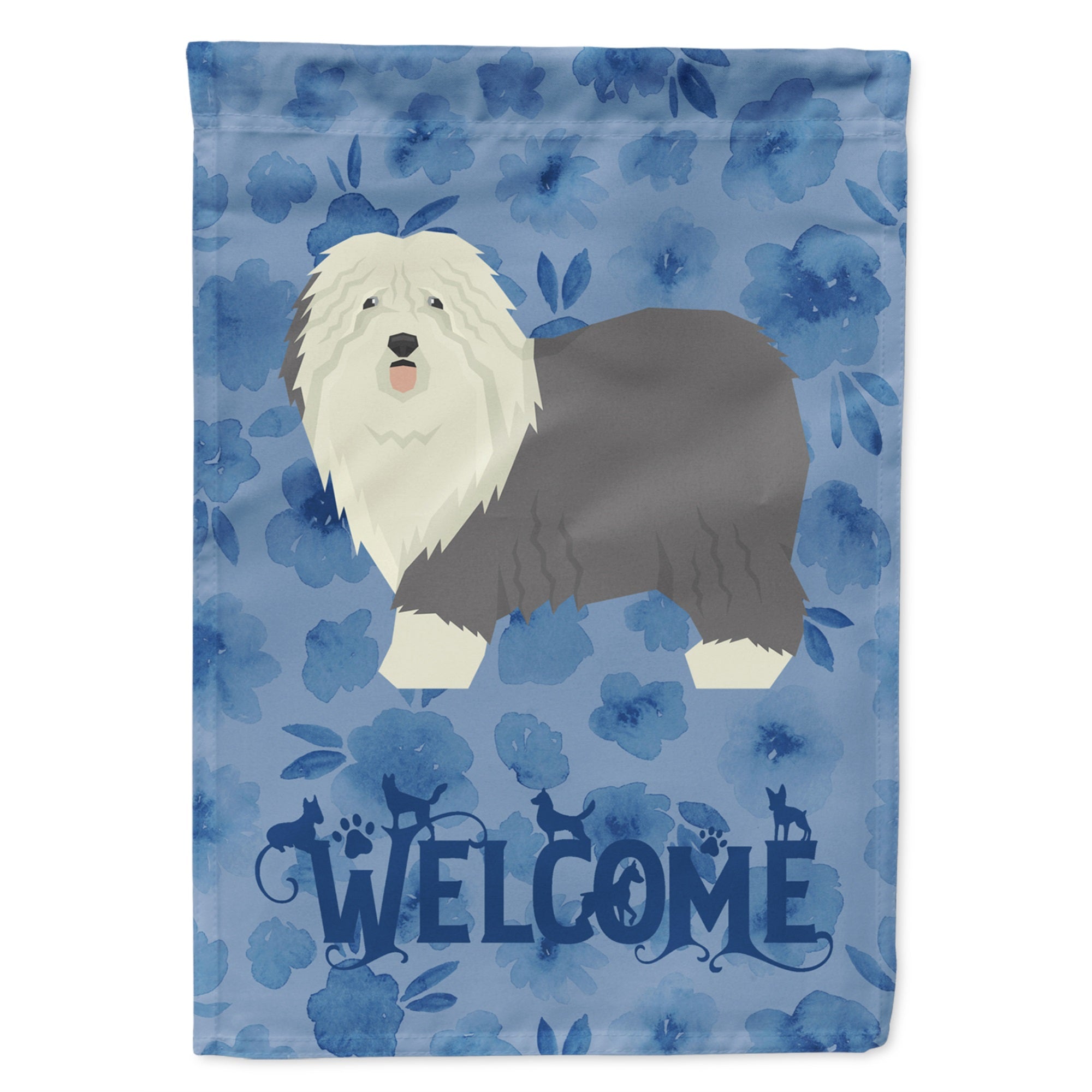 Old English Sheepdog Welcome Flag Garden Size