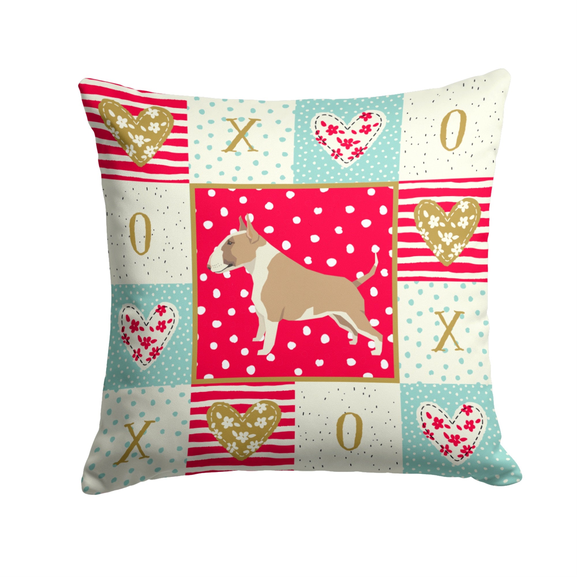 Fawn And White Bull Terrier Love Fabric Decorative Pillow