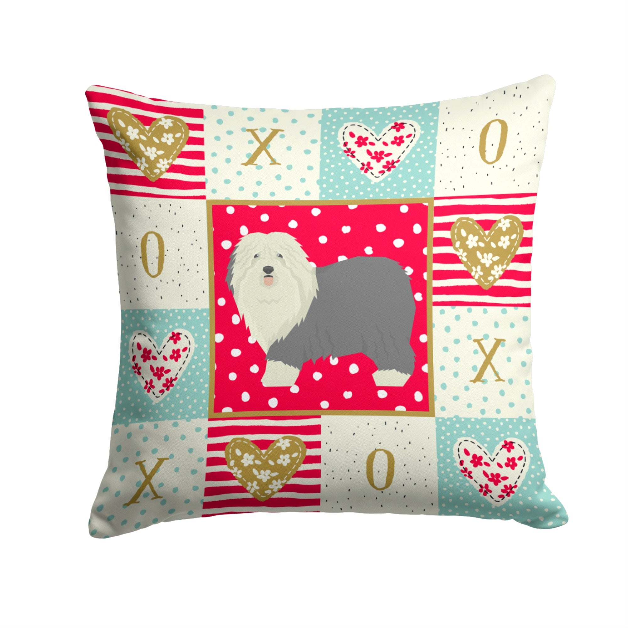 Old English Sheepdog Love Fabric Decorative Pillow