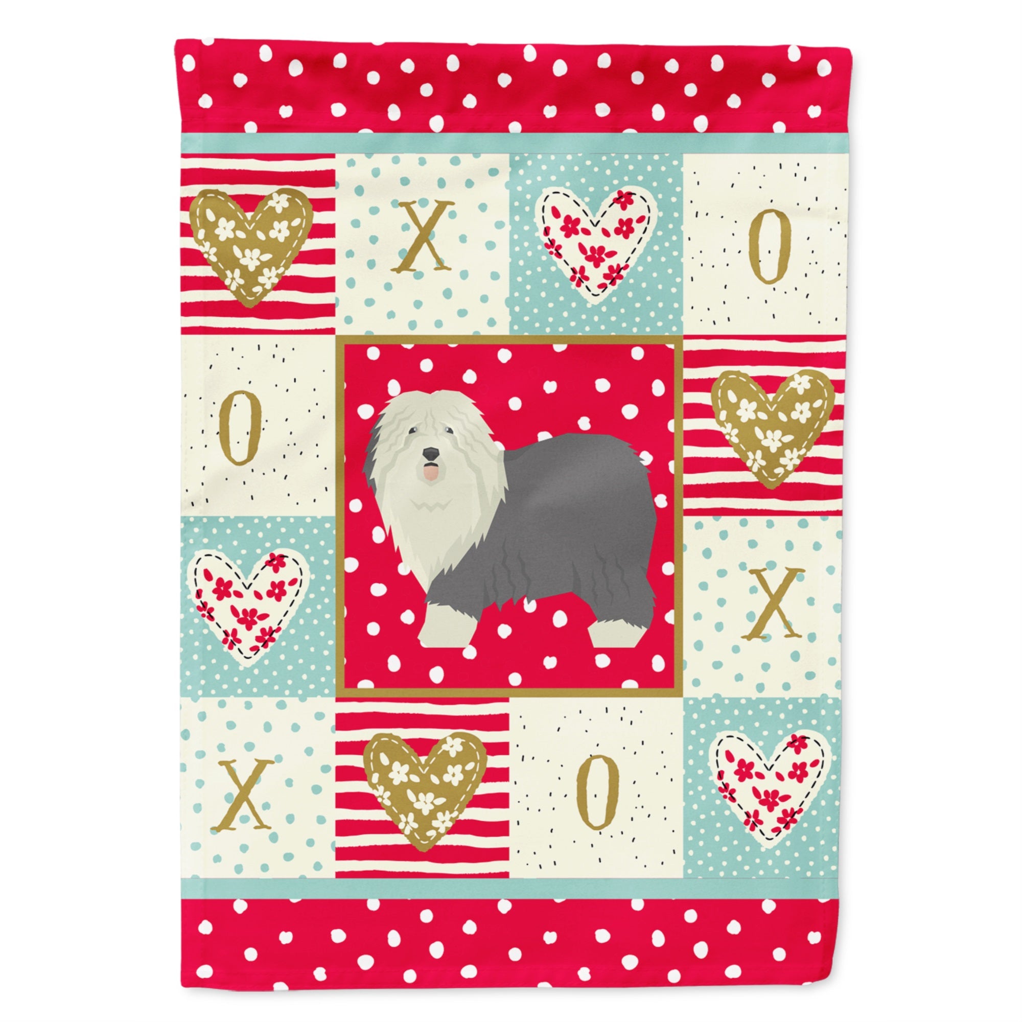 Old English Sheepdog Love Flag Garden Size