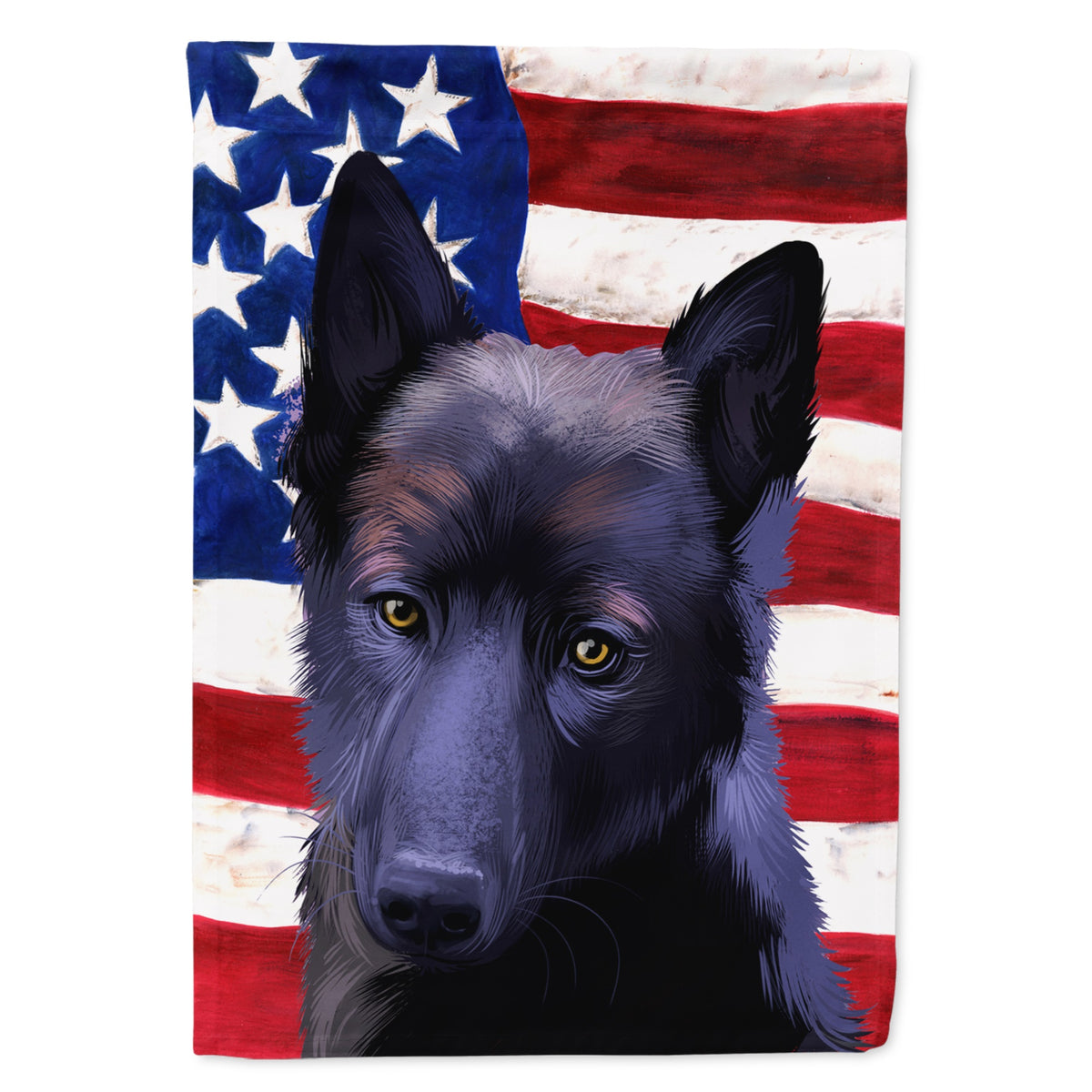 Black Norwegian Elkhound American Flag Flag Canvas House Size
