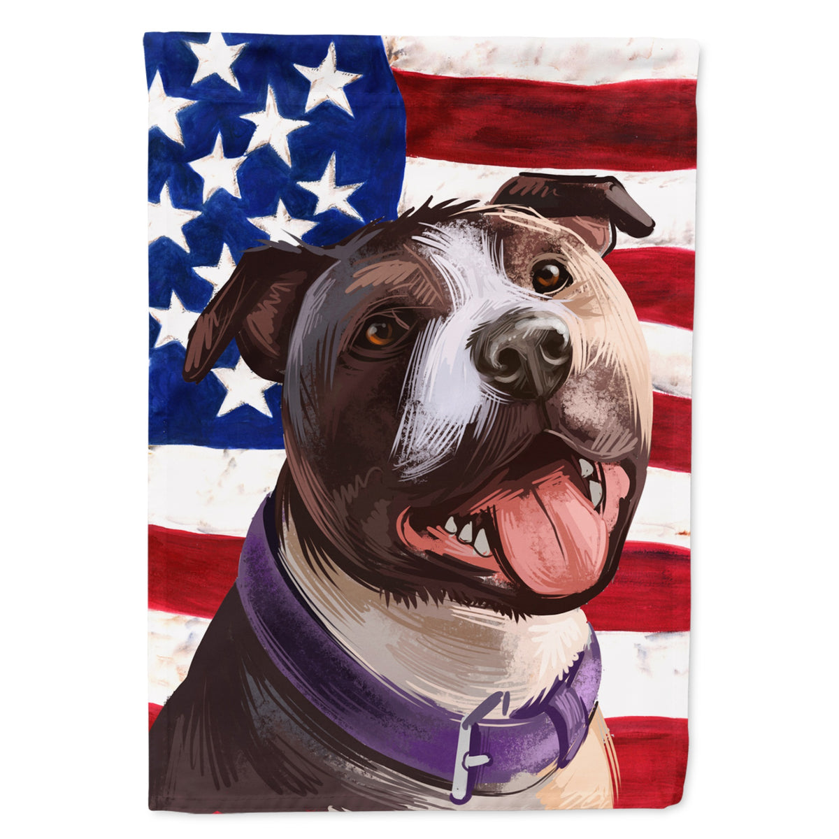 Bull Terrier Dog American Flag Flag Canvas House Size