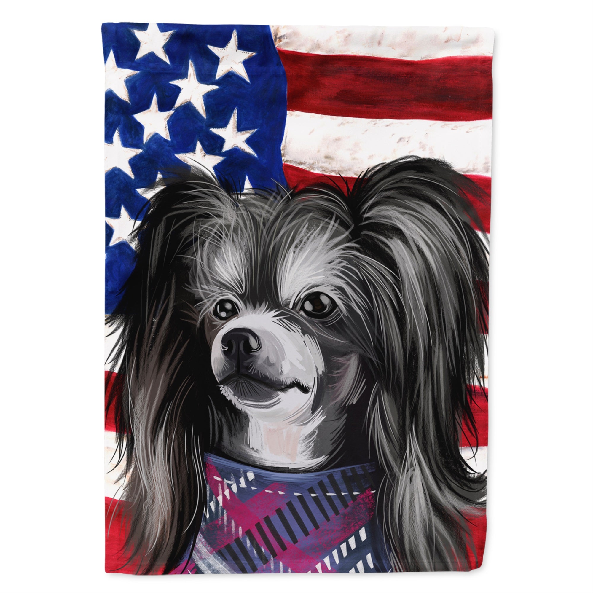 Chinese Crested Dog American Flag Flag Canvas House Size