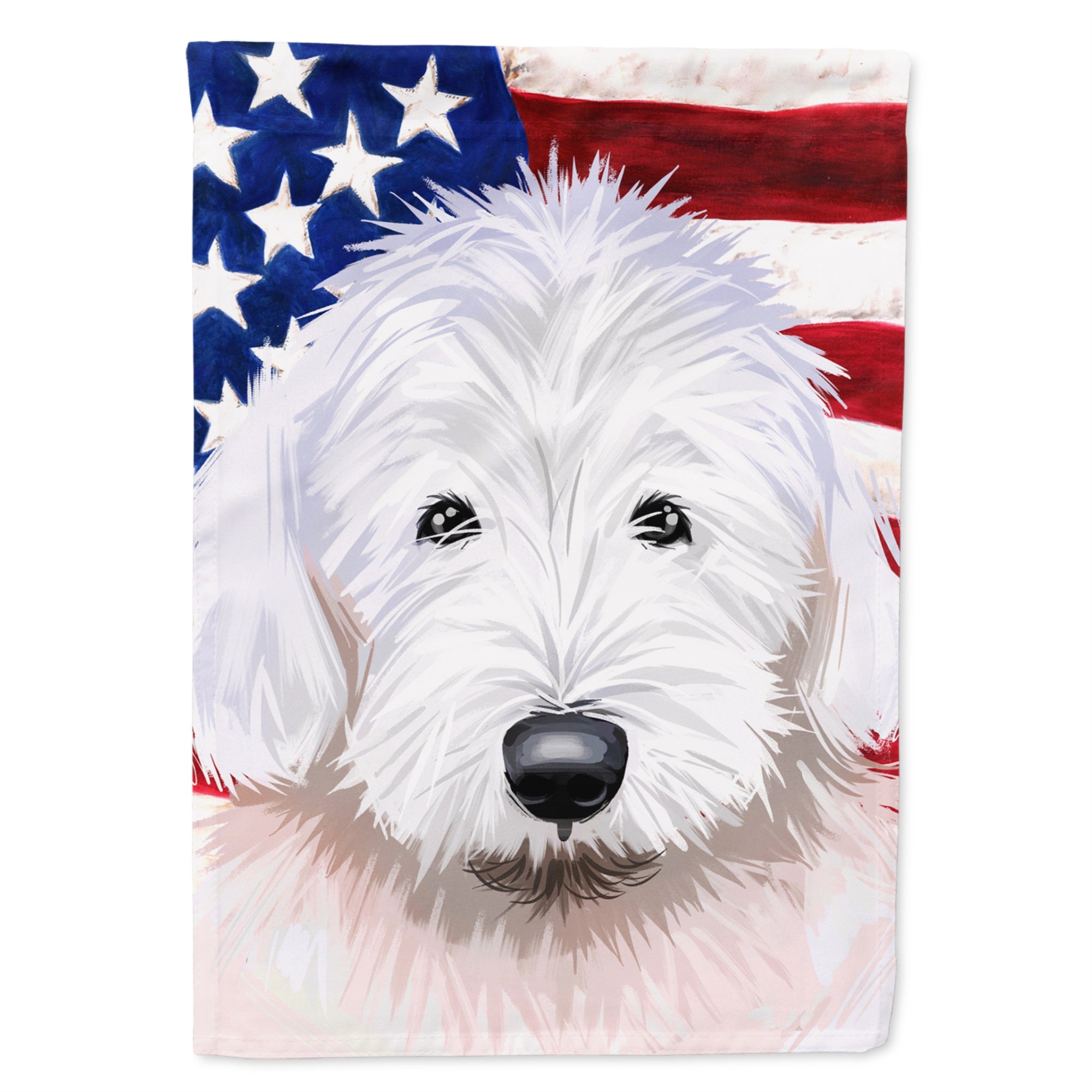 Old English Sheepdog American Flag Flag Canvas House Size