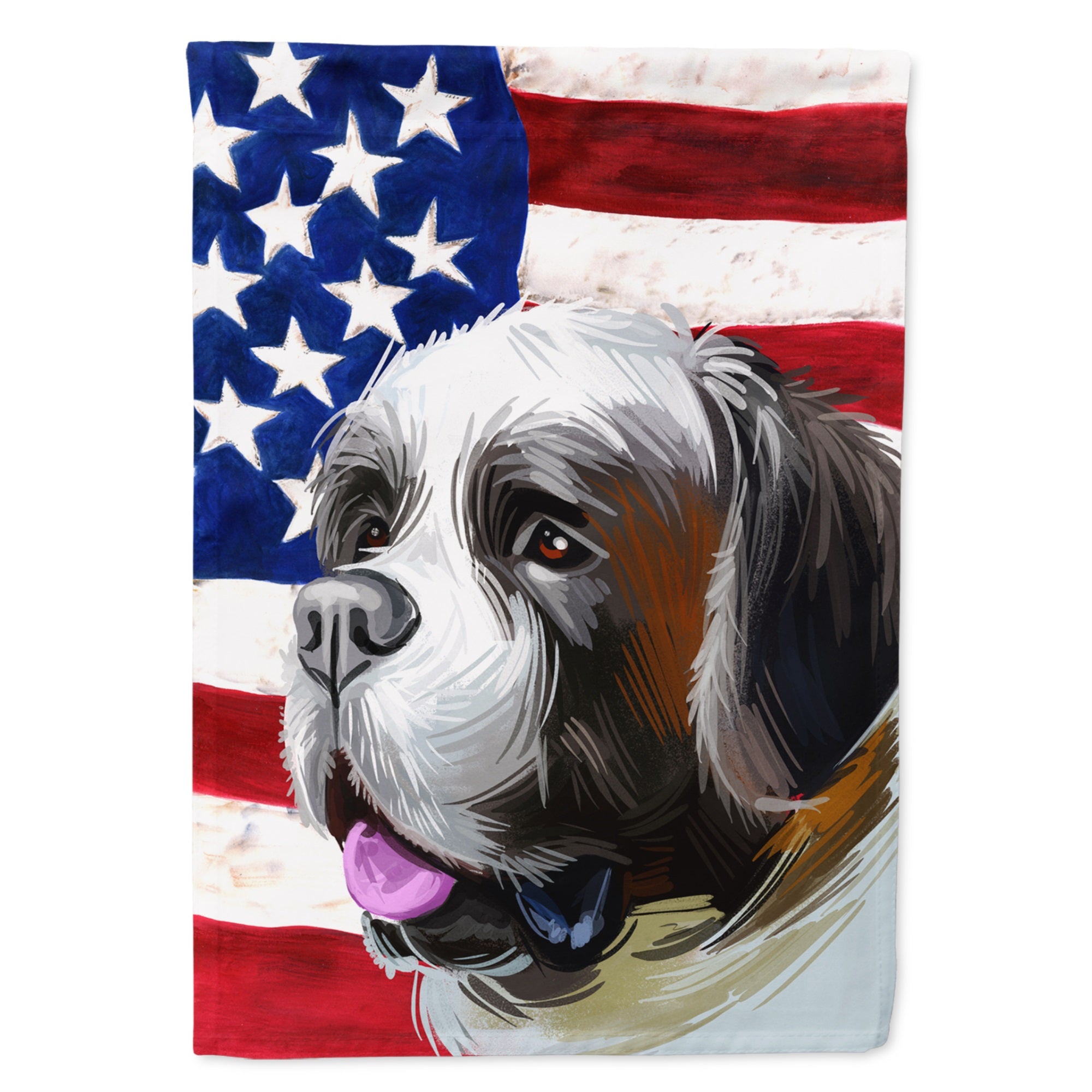 Saint Bernard American Flag Flag Canvas House Size