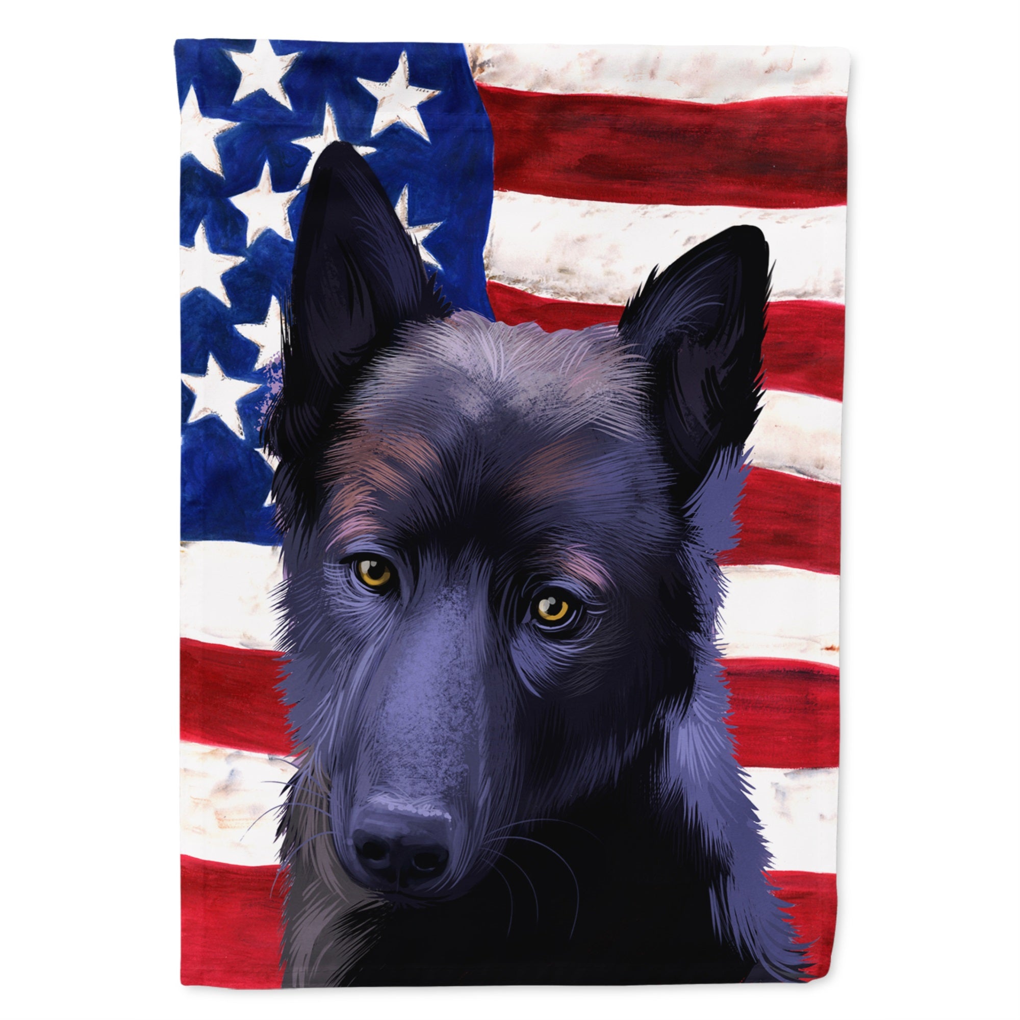 Black Norwegian Elkhound American Flag Flag Garden Size