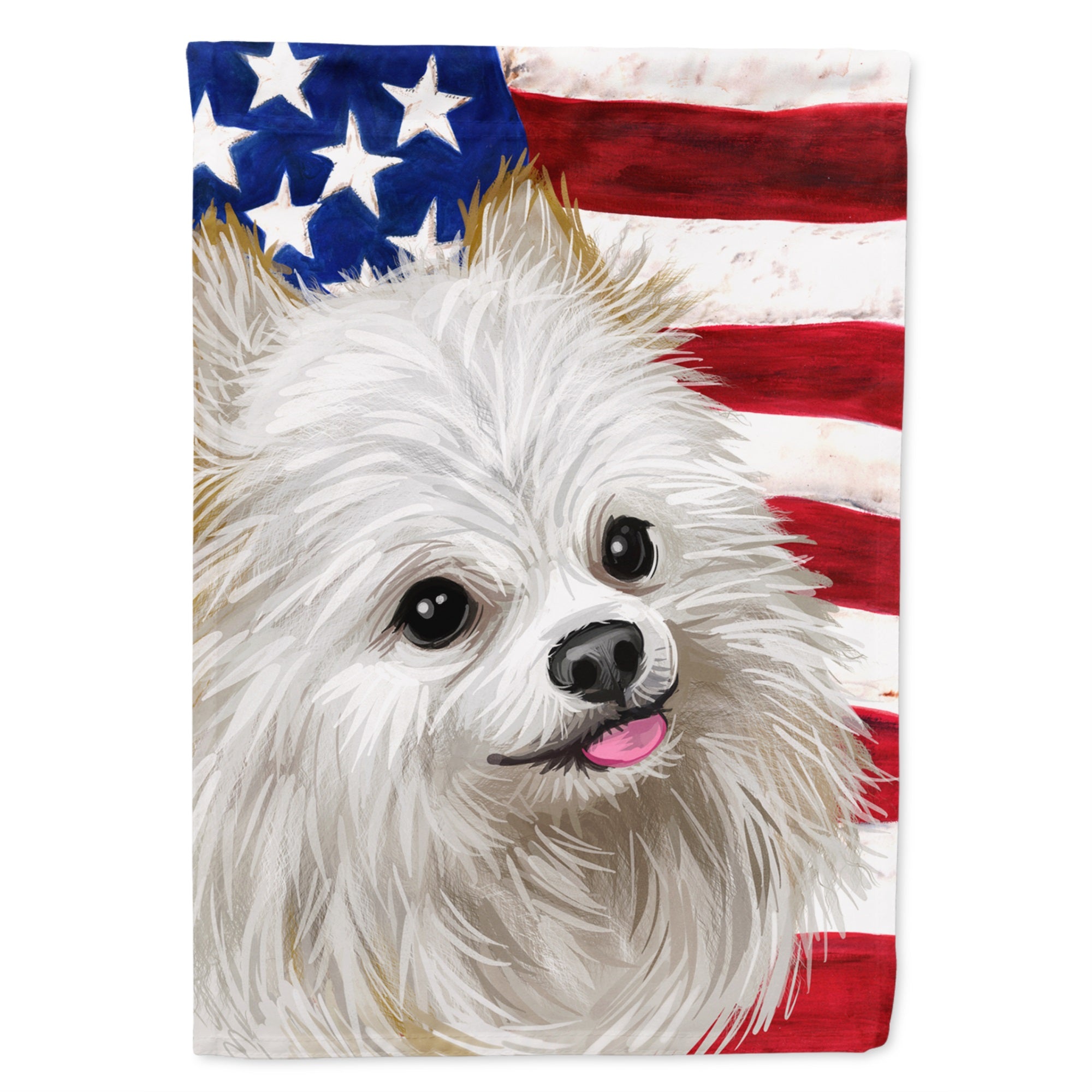 Japanese Spitz American Flag Flag Garden Size